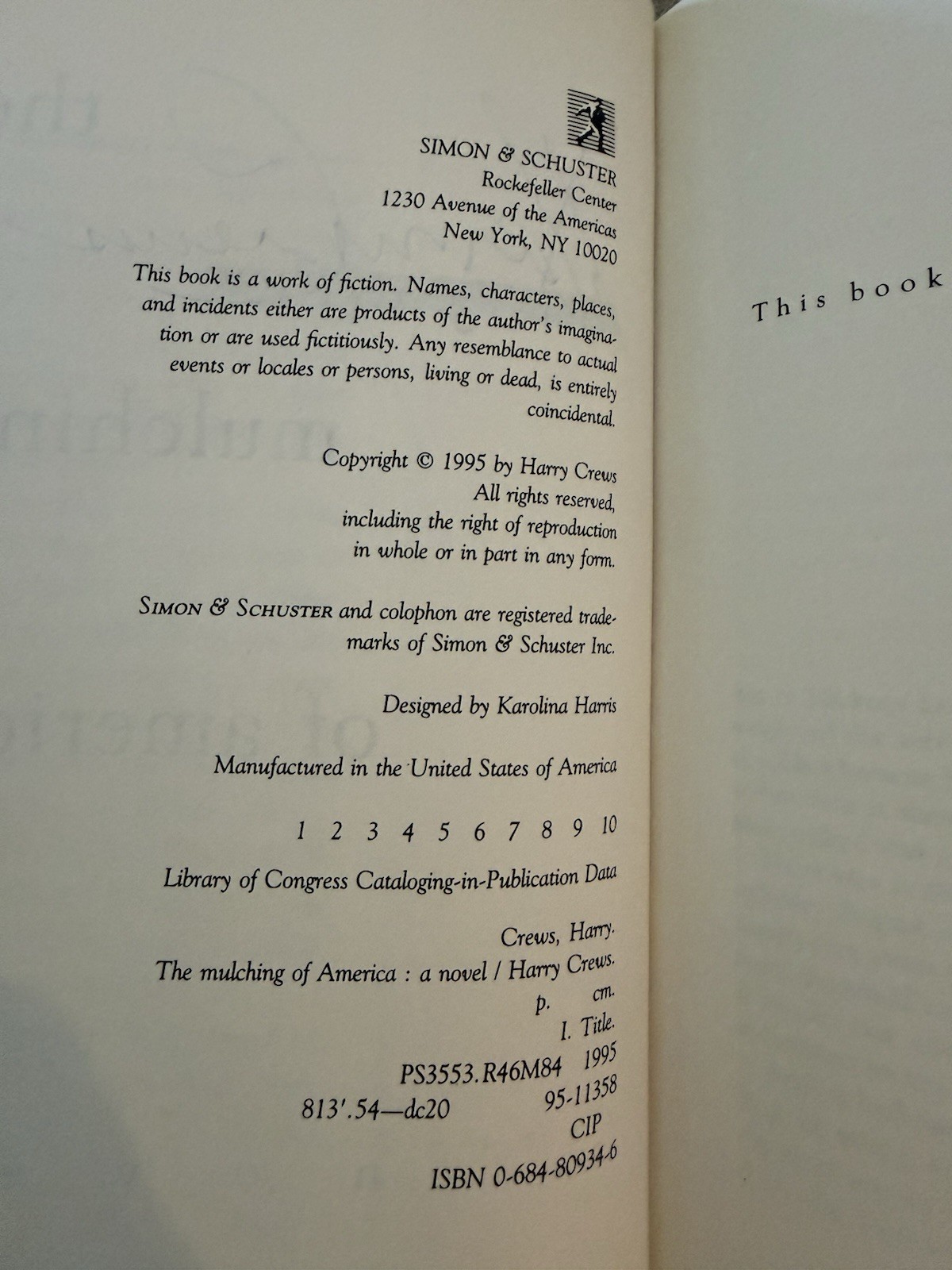 Signed The Mulching Of America by Harry Crews Autographed 1st Ed Hardcover in DJ
