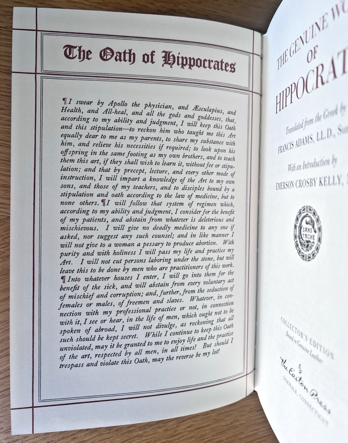 Easton Press THE GENUINE WORKS OF HIPPOCRATES Francis Adams COLLECTOR’S EDITION