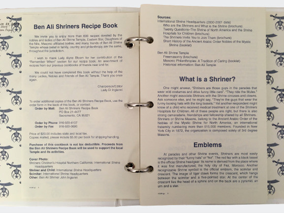 Ben Ali Shrine Recipe Cookbook 254+ Pages Sacamento, California Vintage 2001
