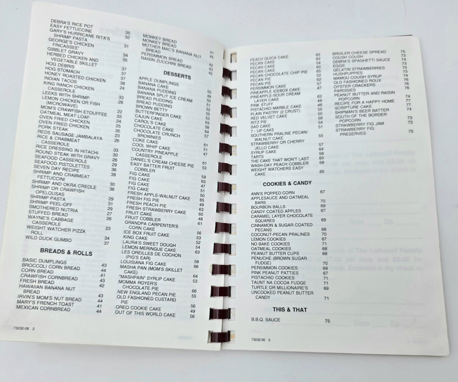 LeBouef Family Treasured Recipes Spiral Cookbook 2006 Morris Press Comb Bound