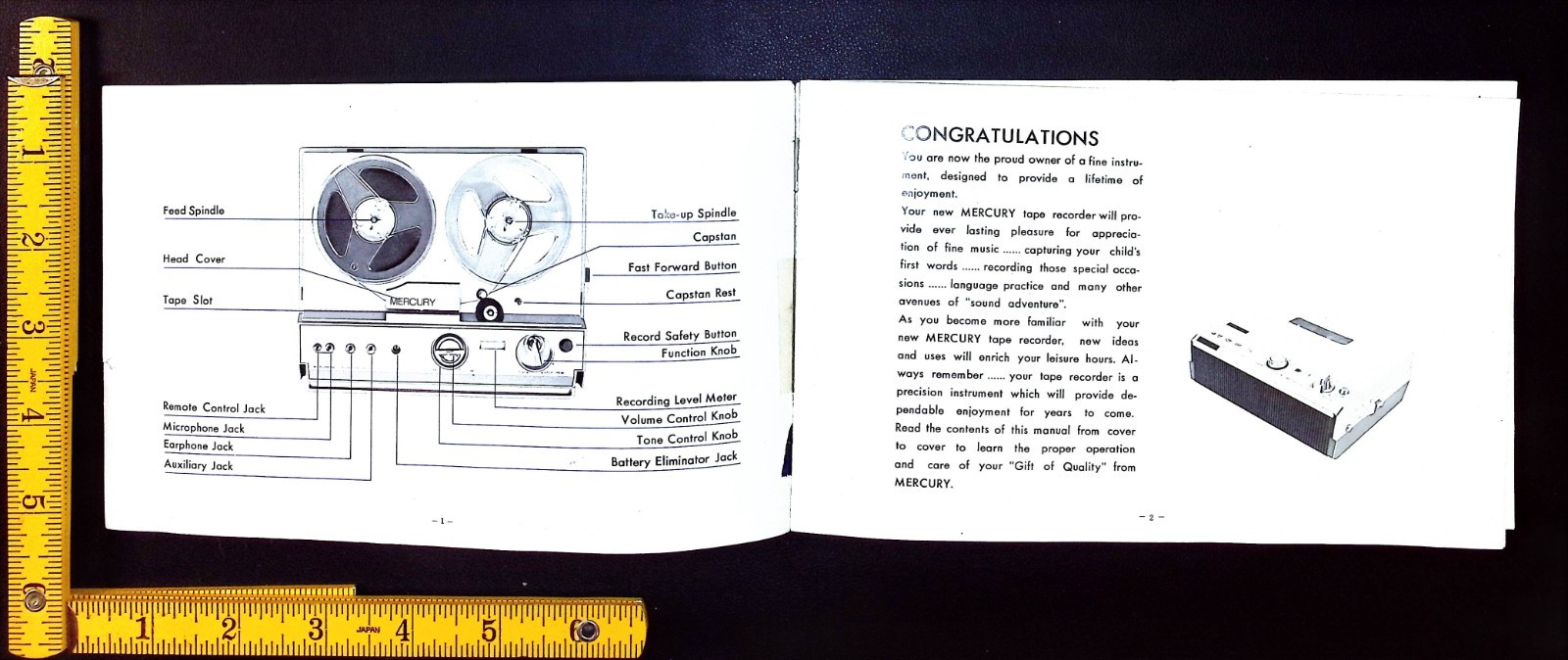 Mercury Model TR-3500 Reel to Reel Tape Recorder Operators Manual
