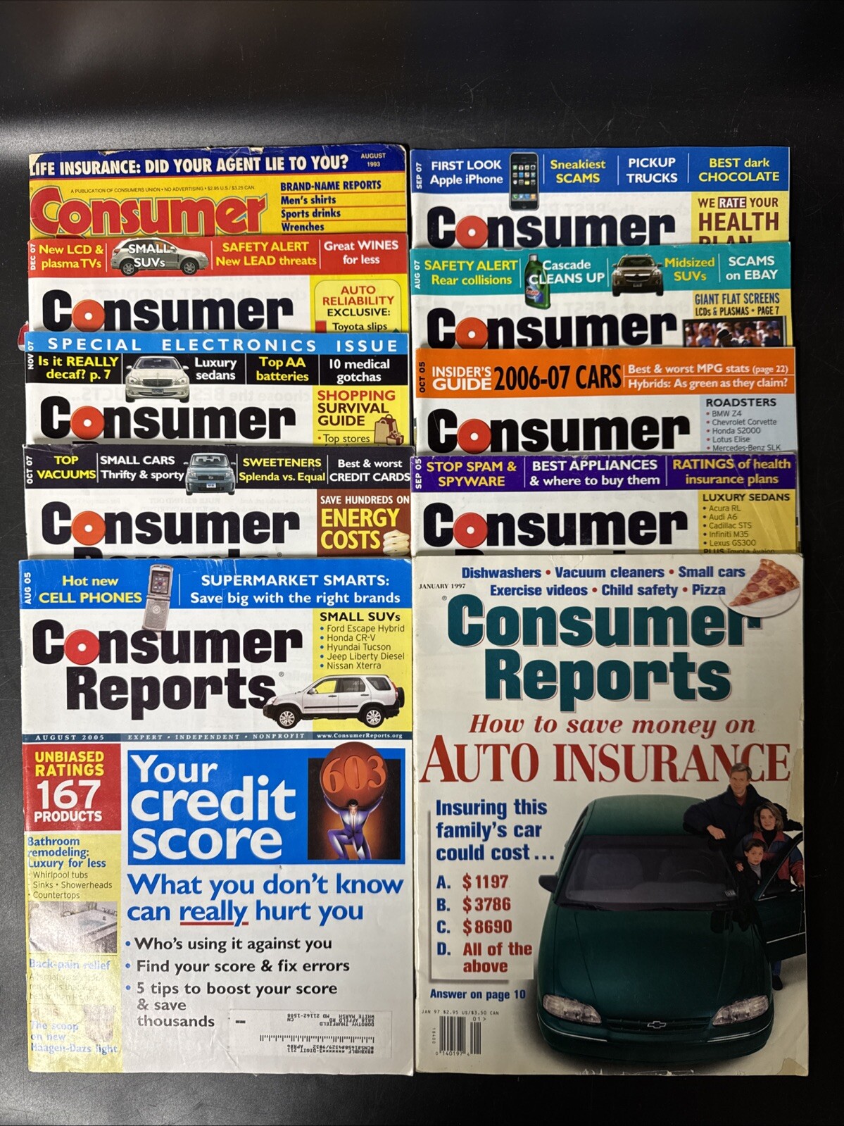 Consumer Reports Magazines Lot Of 10 (1993, 1997, 2005, 2007)