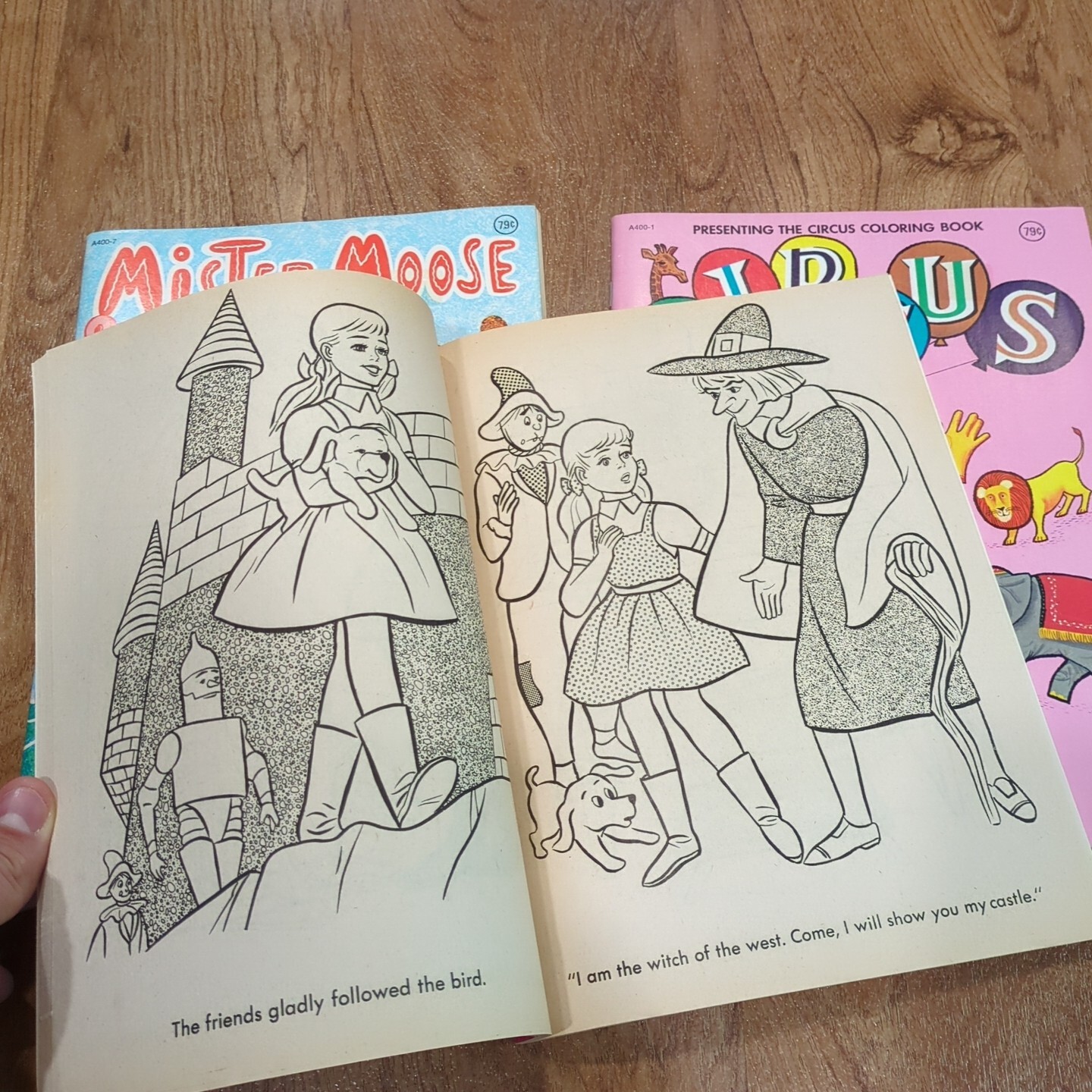 Vintage 1978 Lot of 3 Coloring Books, Wizard of Oz, Mister Moose, Circus Clown