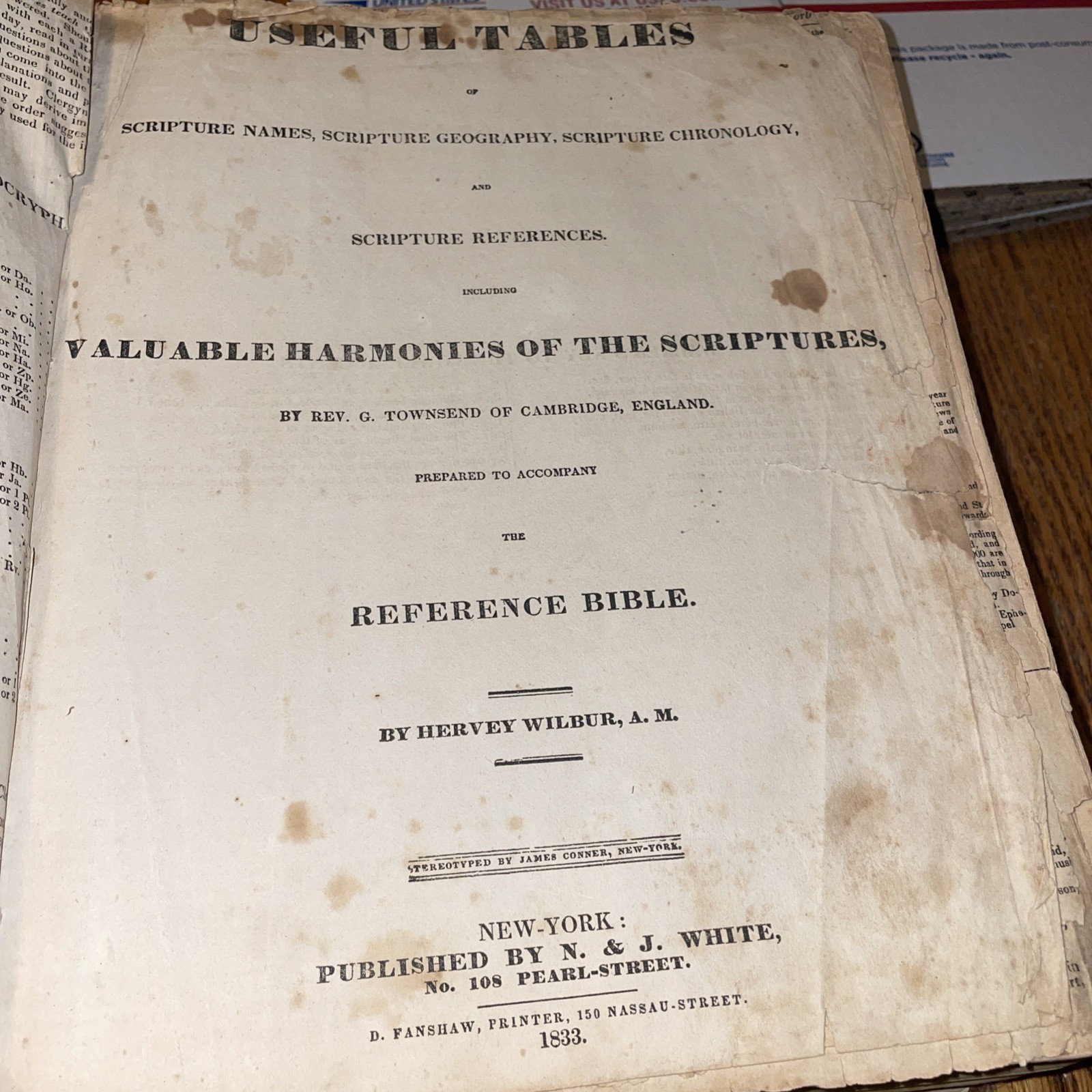 1833 Sherwood family Bible apocrypha & Index By NY N. J. White 1833