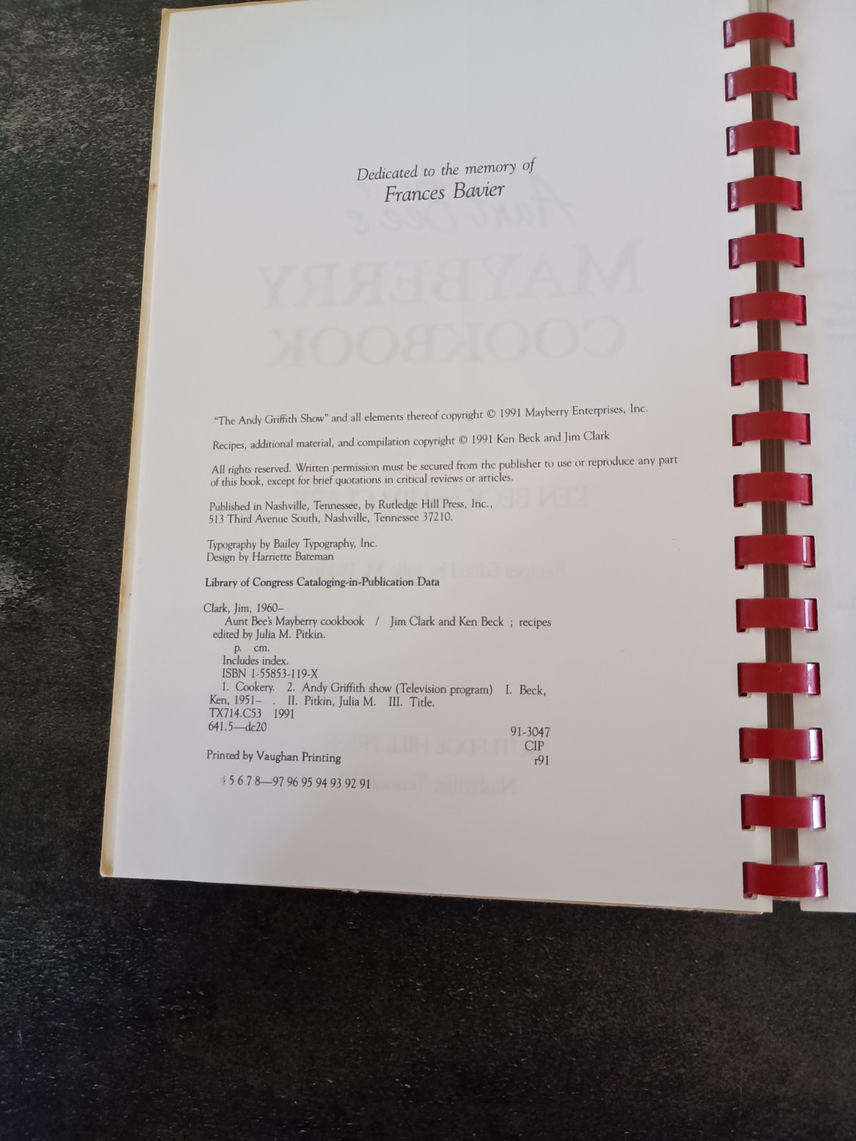 Vintage 1999 Aunt Bee’s Mayberry Cookbook Spiral-bound By Ken Beck Jim Clark