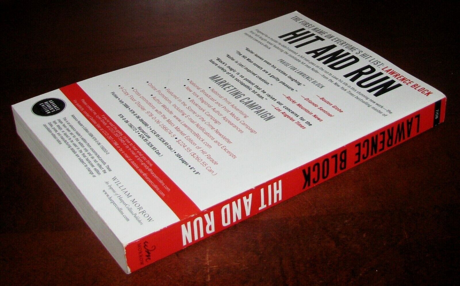 Hit and Run Lawrence Block ARC Advance Reader Copy Thriller William Morrow