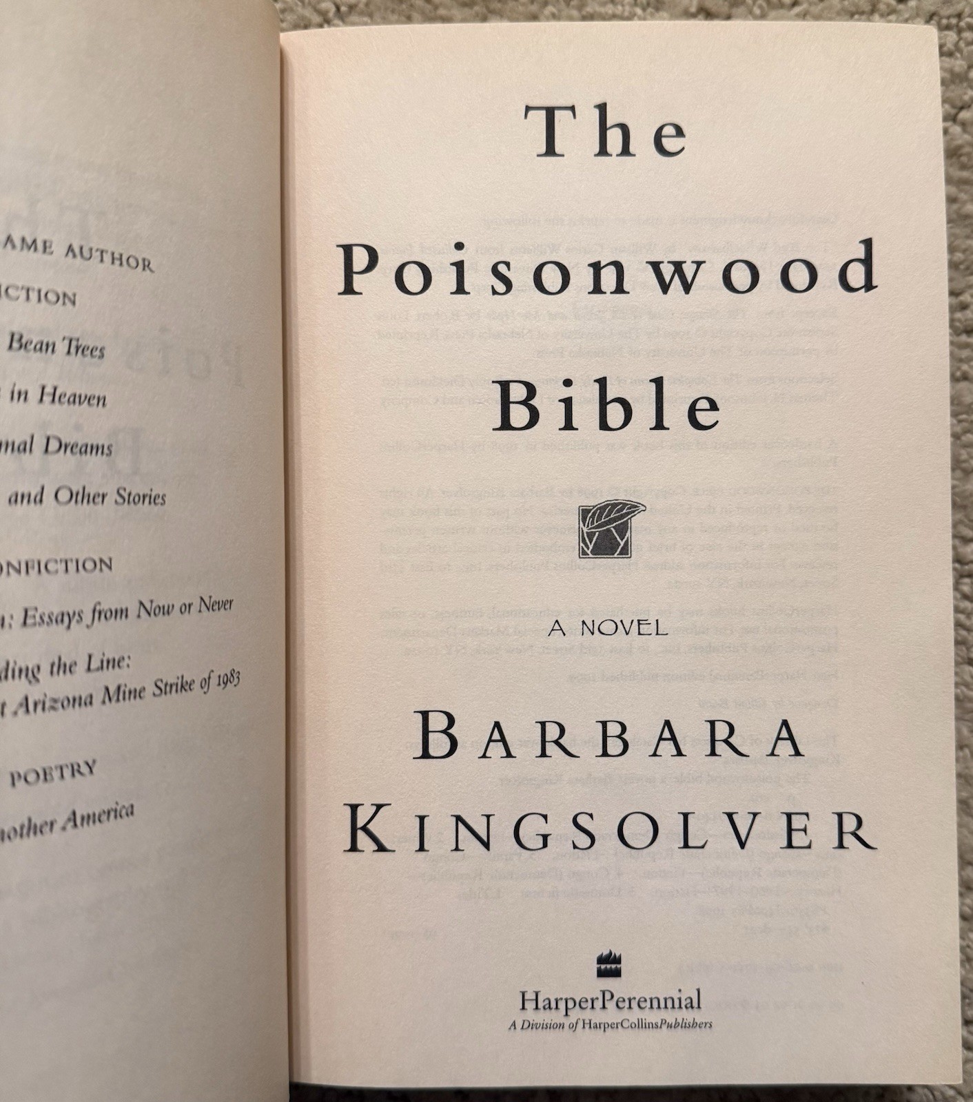 THE POISONWOOD BIBLE BY BARBARA KINGSOLVER 1999 HARPER PERENNIAL TRADE PAPERBACK