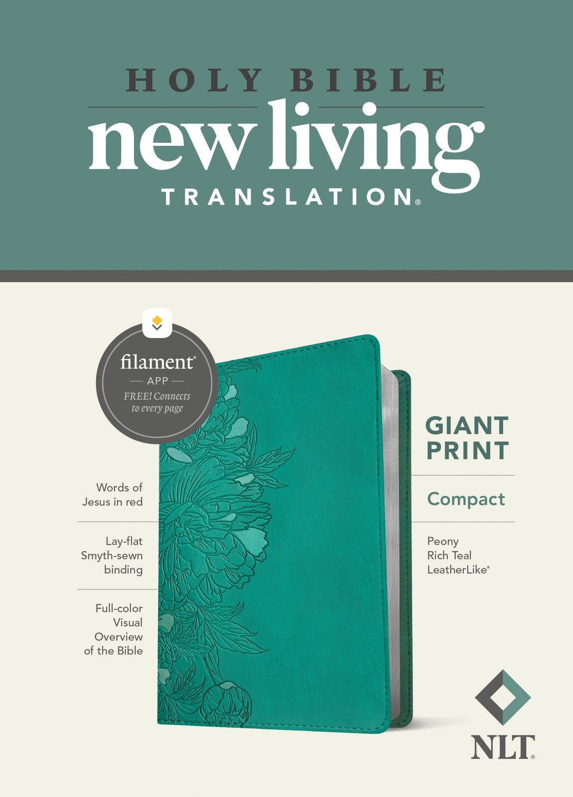 NLT Compact Giant Print Bible, Filament Enabled (LeatherLike, Peony Rich Tea…