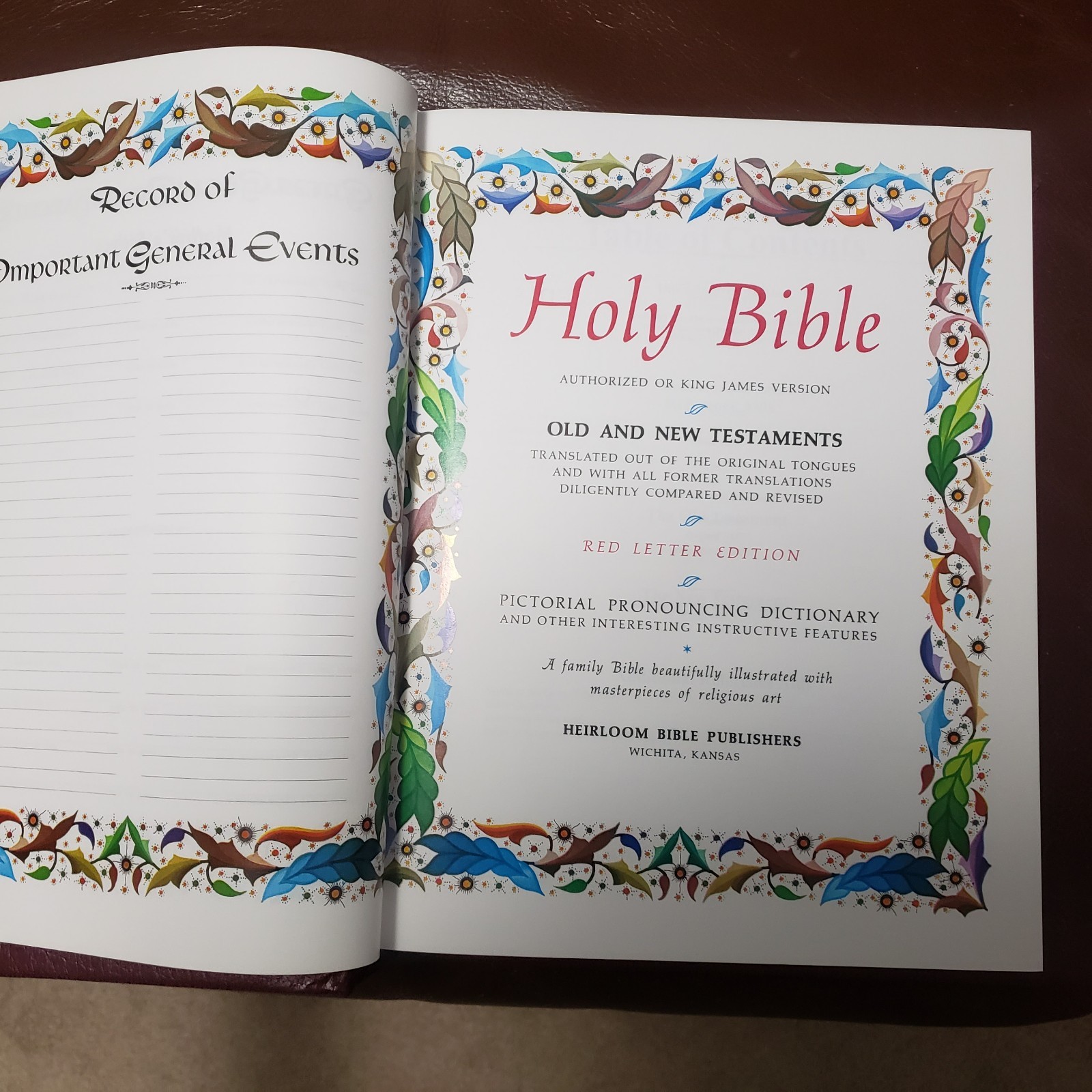 Holy Bible The Heirloom Family Bible King James Version Red Letter 1988 Like New