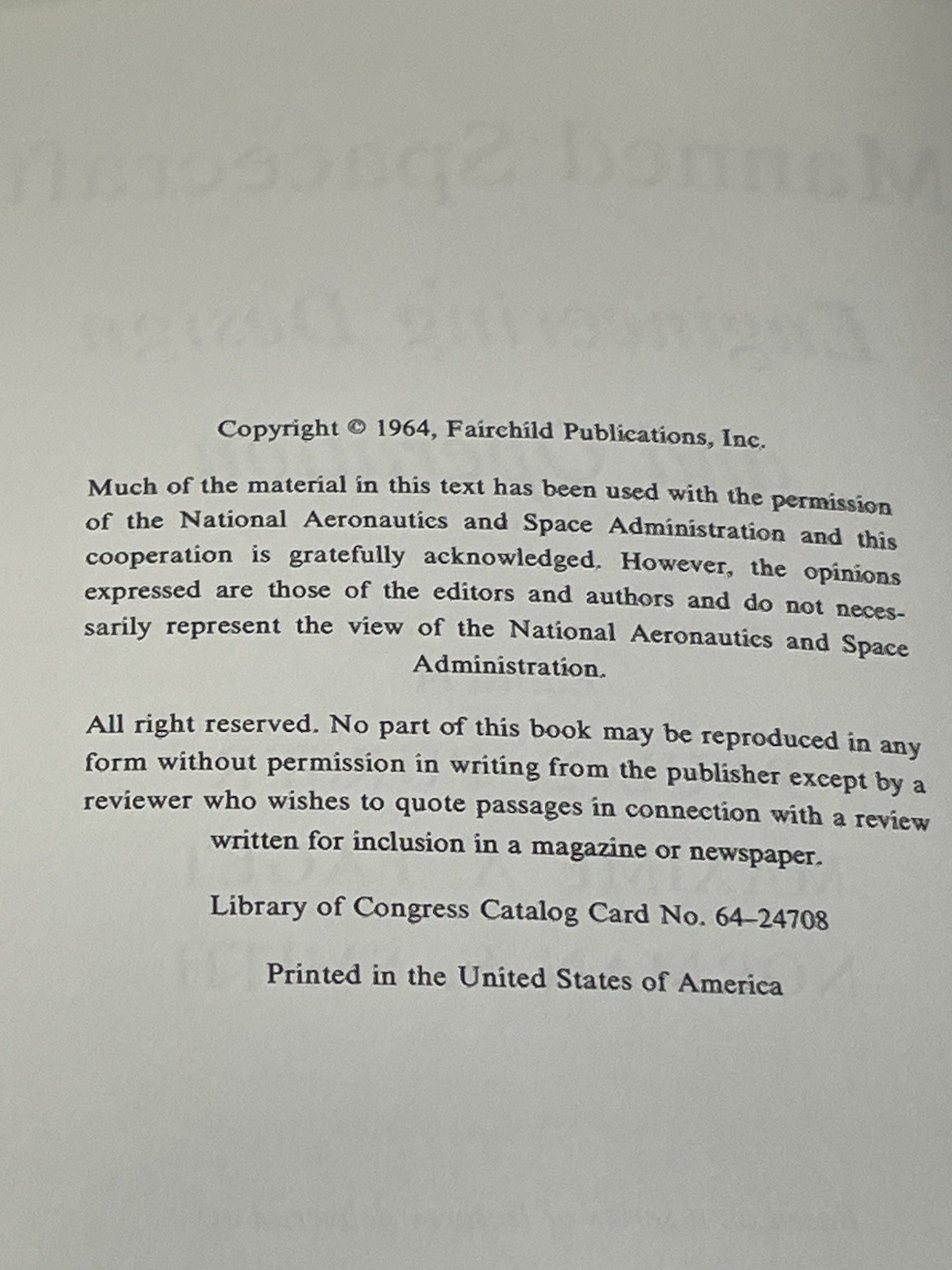 Manned Spacecraft by Paul E. Purser (et al.), HC, 1964