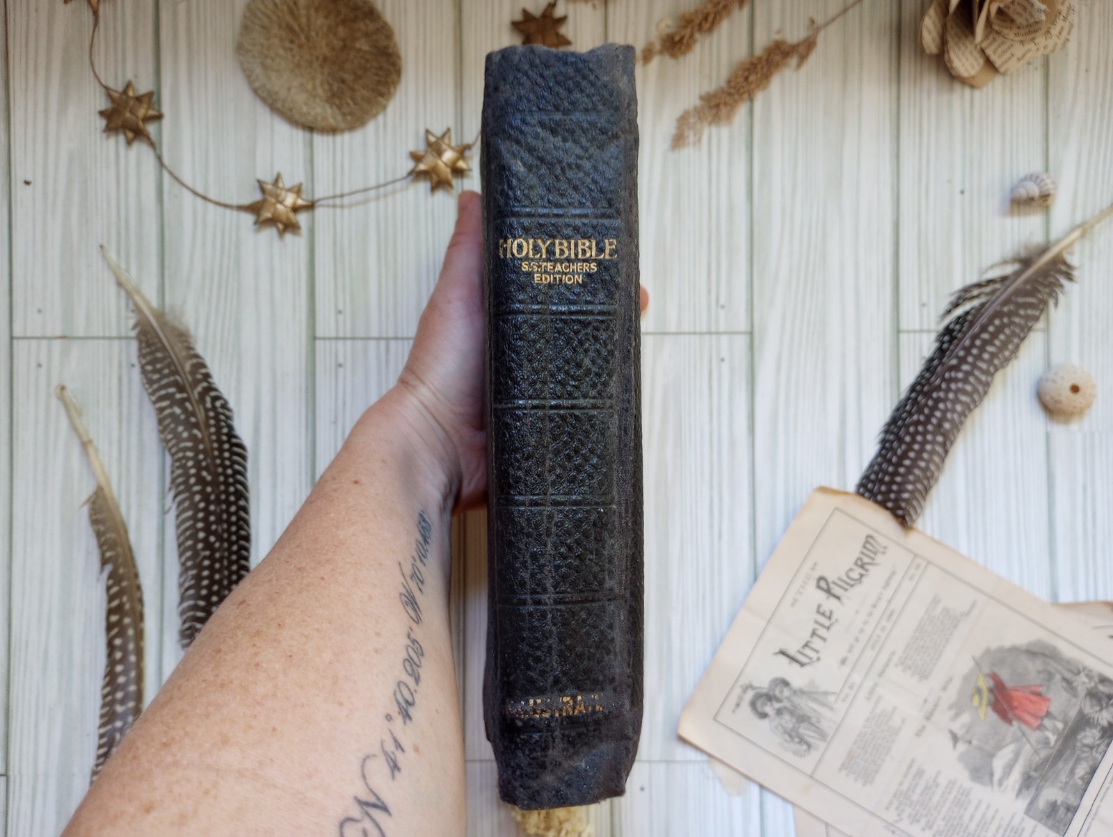 1896 Holy Bible S.S. Teachers Edition Antique Leather Saalfield Family Records