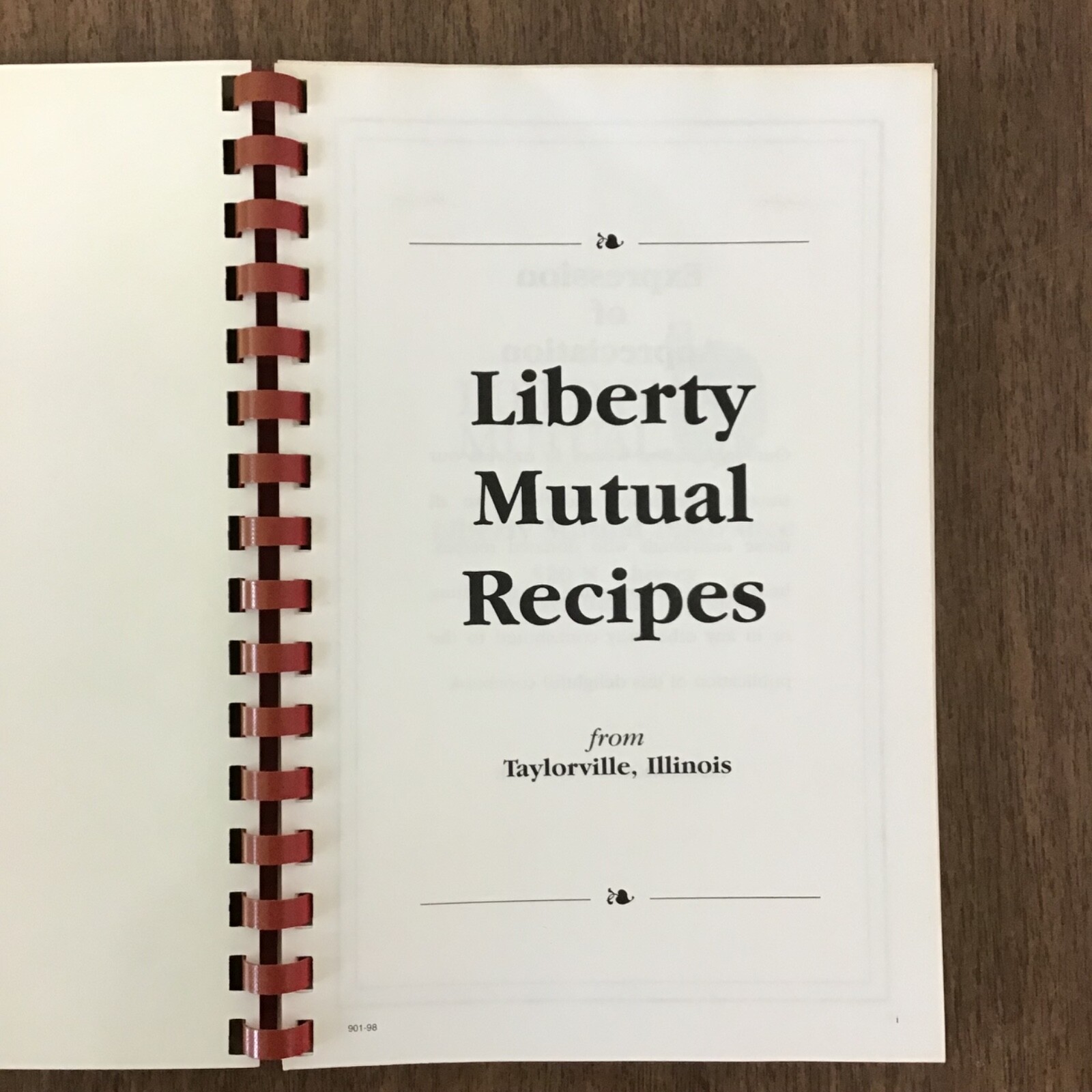 Taylorville Illinois Liberty Mutual Vtg 1998 Cookbook SEE INDEX PHOTOS