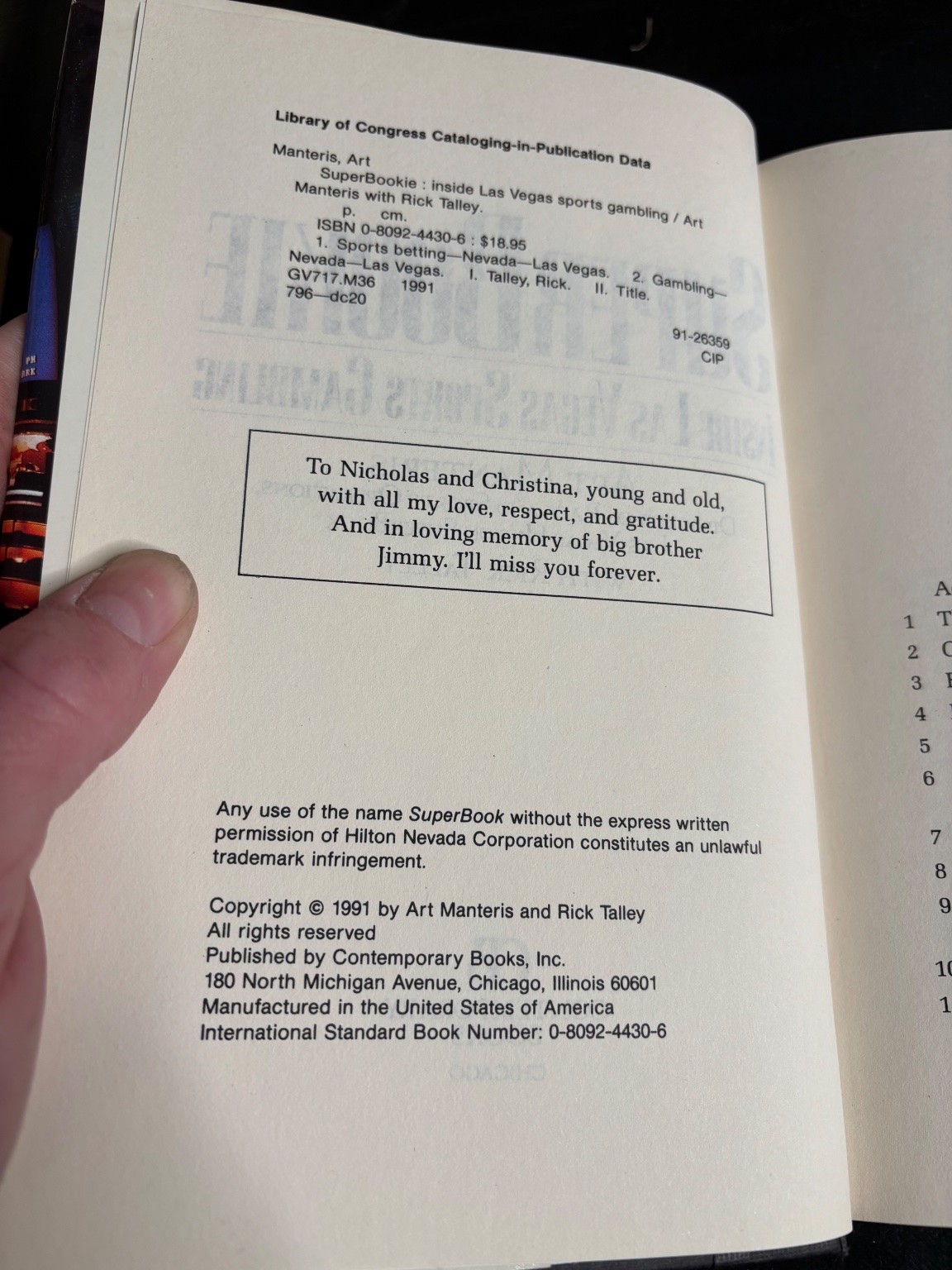 SuperBookie Manteris Talley 1991 Sports Gambling Las Vegas Contemporary Books