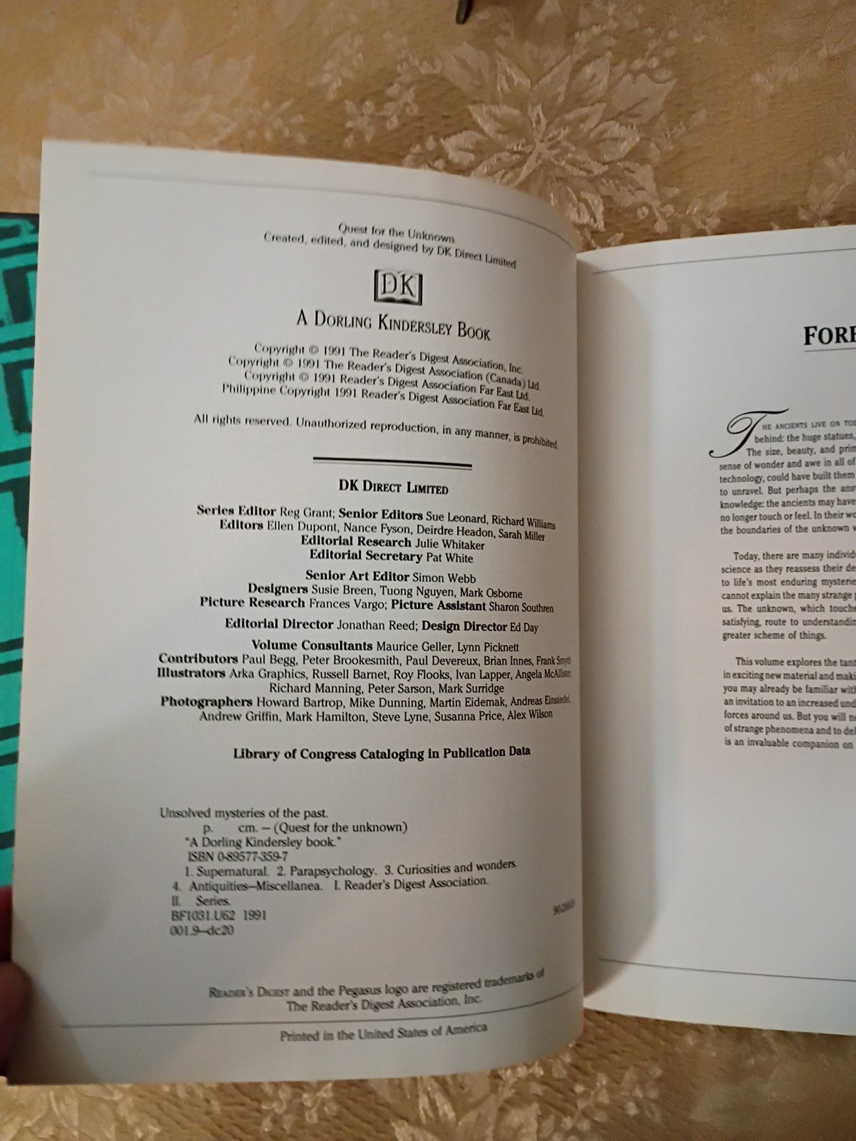 Unsolved Mysteries of the Past Reader’s Digest 1991 Hardcover Quest Unknown Book