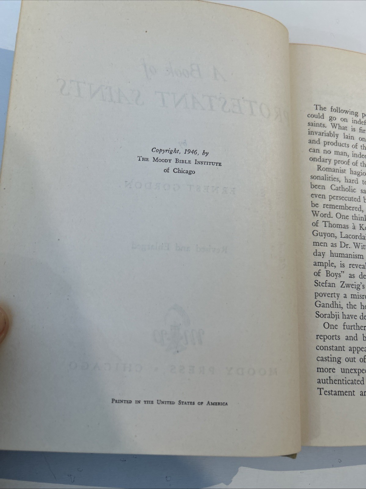 A Book Of Protestant Saints, Ernest Gordan-1946 HC, Moody Bible, Ex-libr