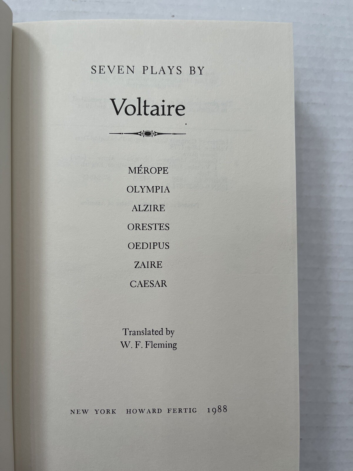 Voltaire seven plays 1988 HB fertig w.f. fleming olympia oedipus theatre drama
