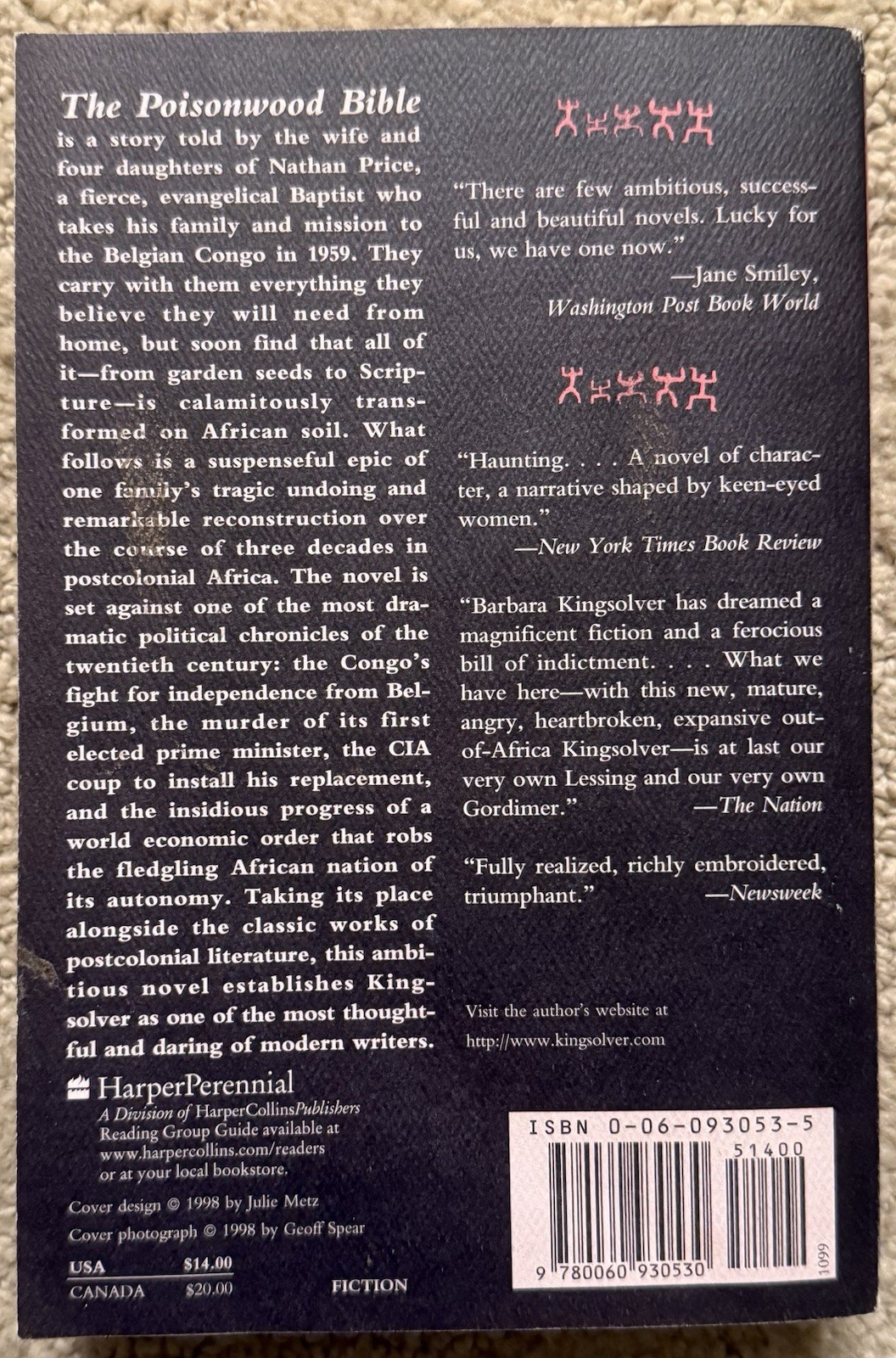 THE POISONWOOD BIBLE BY BARBARA KINGSOLVER 1999 HARPER PERENNIAL TRADE PAPERBACK