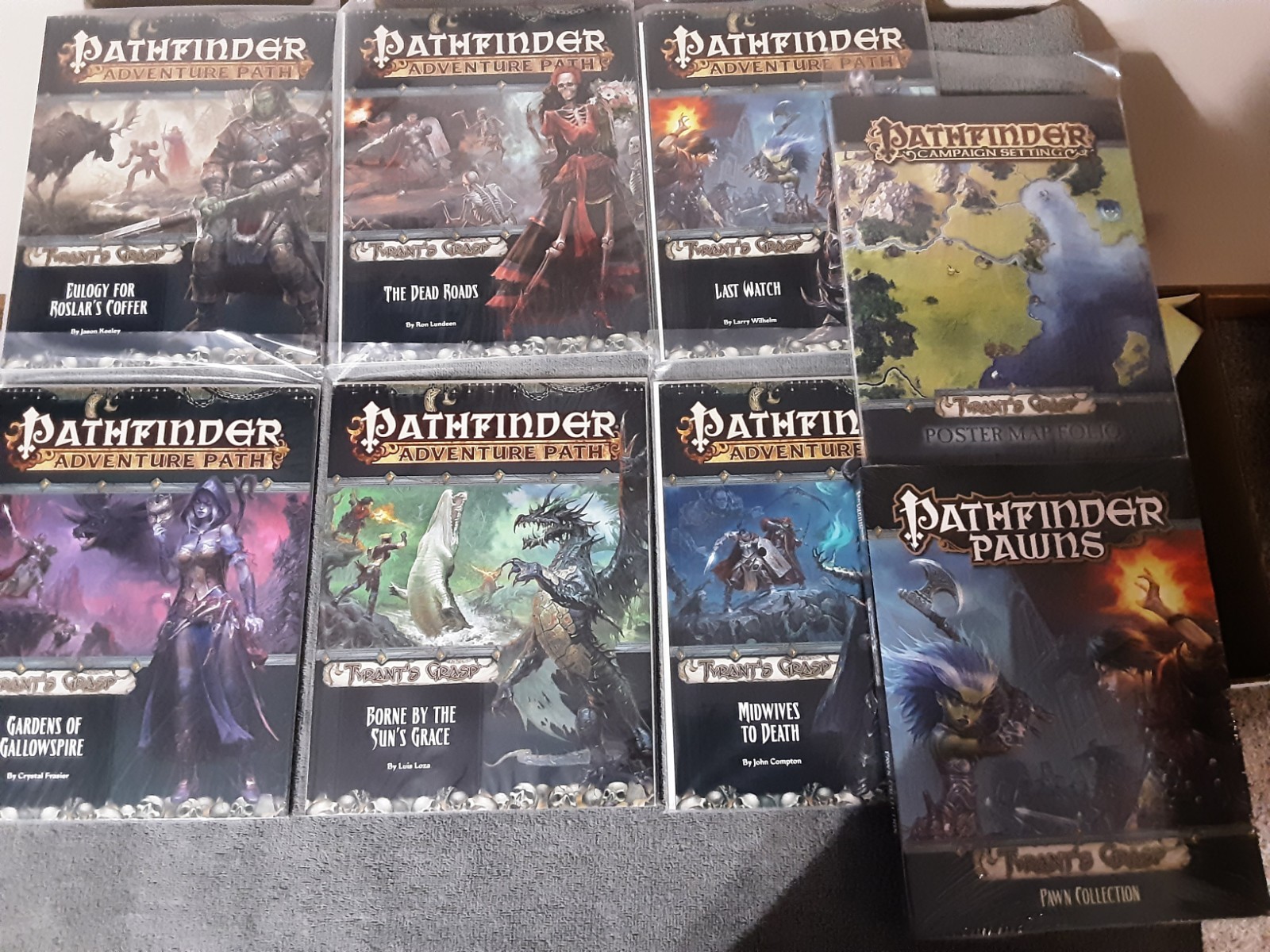 Paizo: Tyrant’s Grasp Pathfinder Adventure Path 6 Modules + Pawns+Map Folio – NM