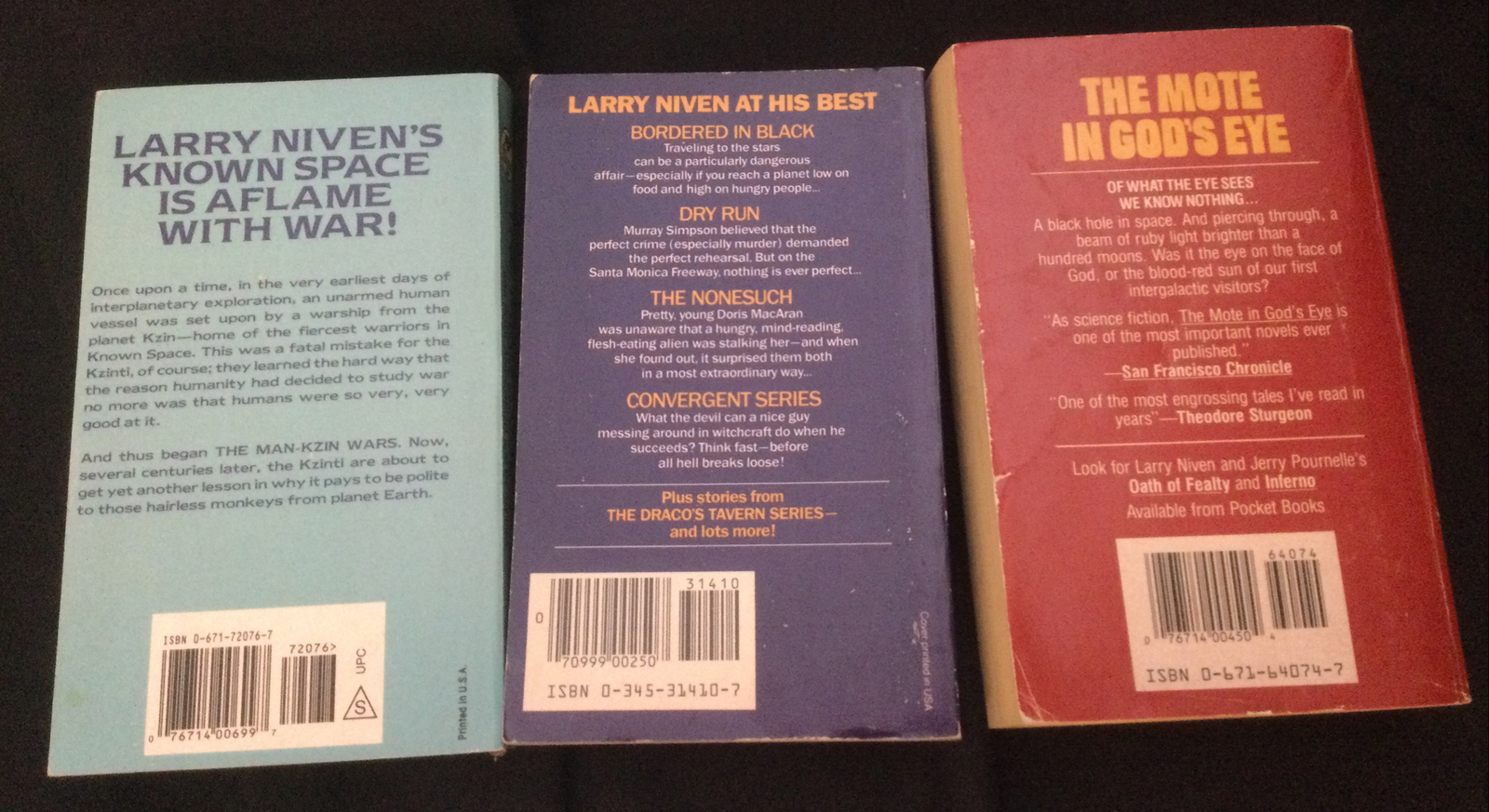 12 SF PBs by Larry Niven: Man-Kzin Wars, Ptavvs, Mote in God’s Eye, Ringworld++