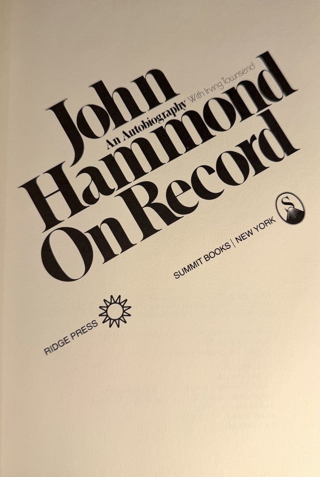 John Hammond on Record : An Autobiography w/ Irving Townsend Hardcover MUSIC