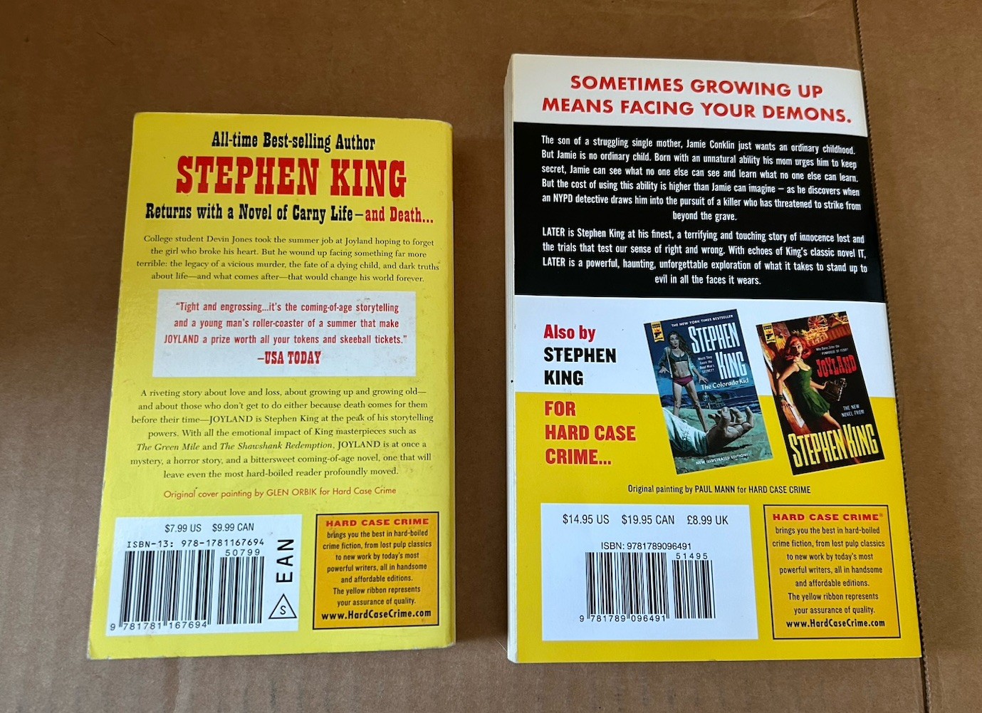 Stephen King Hard Case Crime Later And Joyland Paperback Edition Novels