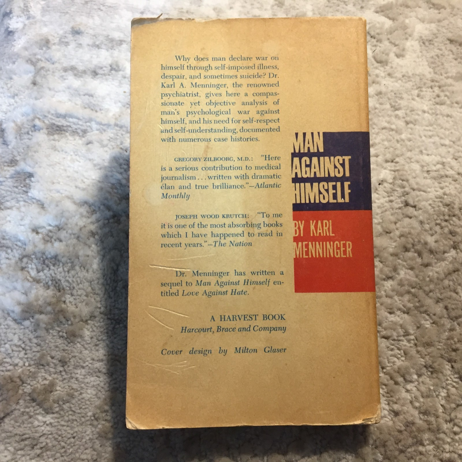 Man Against Himself Karl A. Menninger 1938 Harcourt Brace And Company Psychology