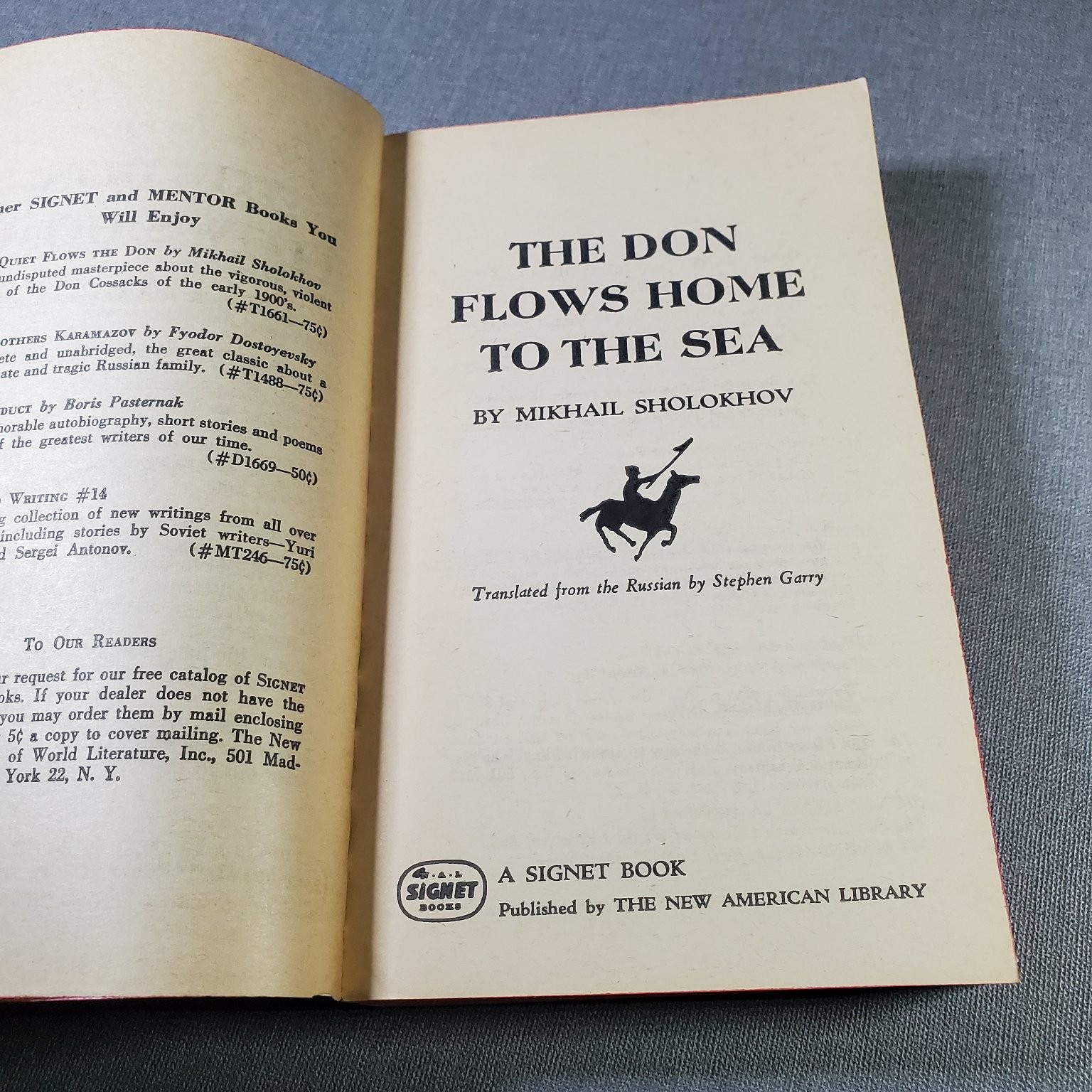 Don Flows Home to the Sea Sholokhov 1960 First Printing Signet Book Russian Epic