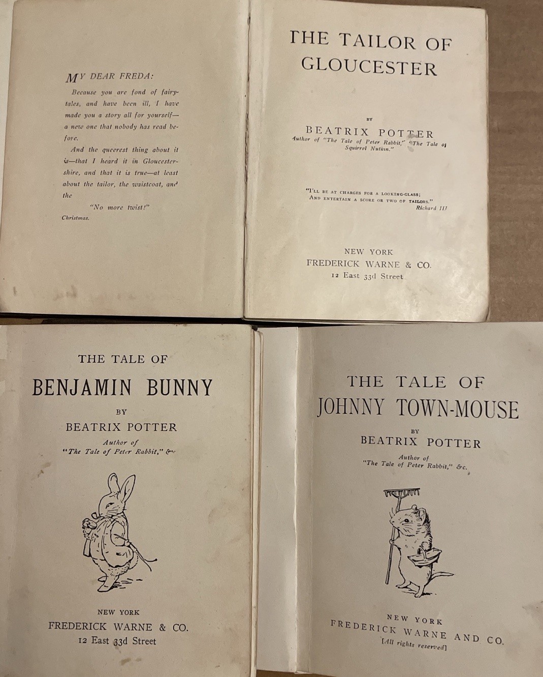Beatrix Potter Early Editions 1903/1904/1918 | 3-Book Restoration Lot | Warne