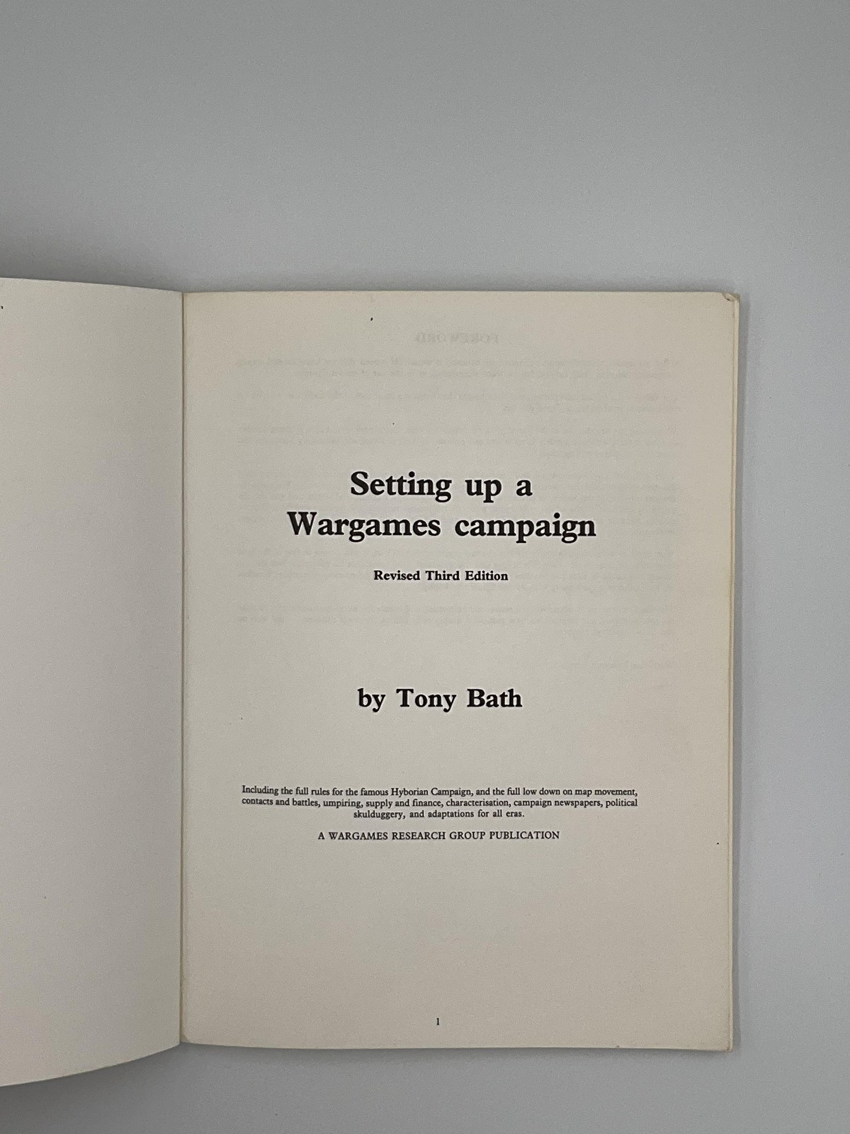 Setting Up A Wargames Campaign Tony Bath Wargames Research Group Tan PB 1986 UK