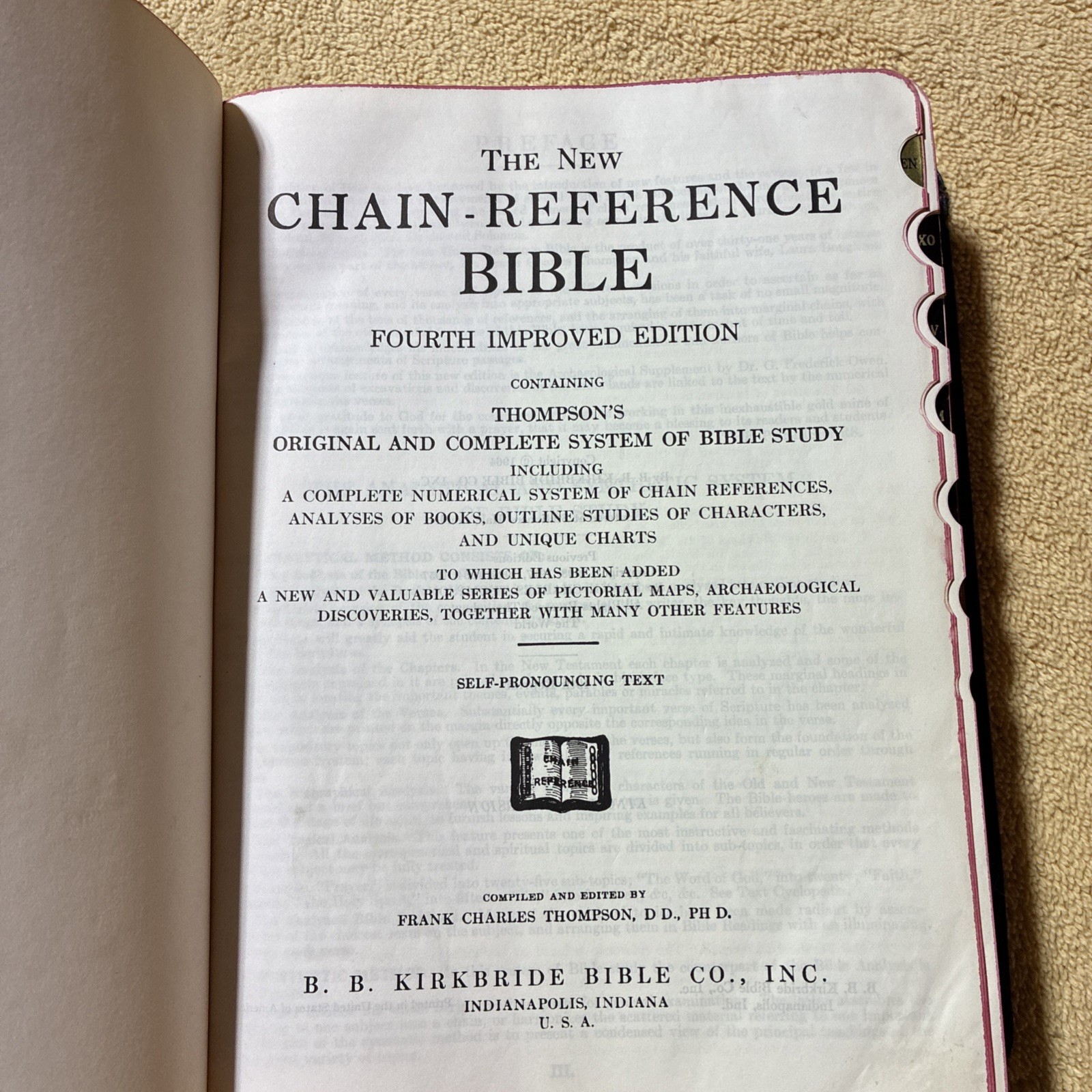 1964 Kirkbride The New Chain Reference Bible Thompson 4th Improved Edition KJV