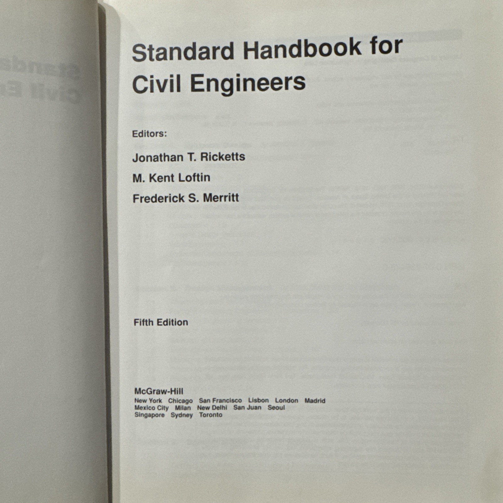 Standard Handbook for Civil Engineers by Frederick Merritt Fifth Edition HC 2004