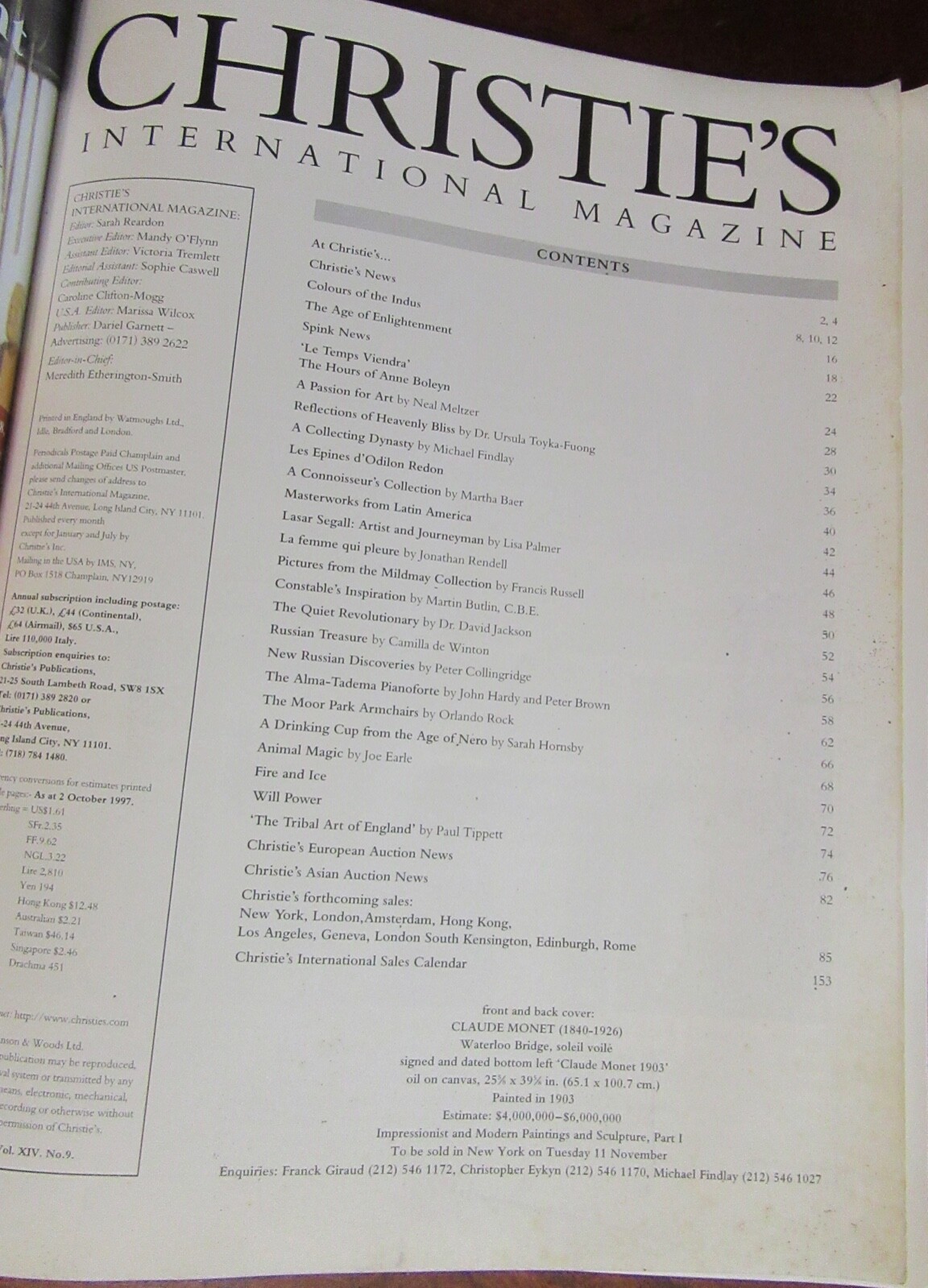 CHRISTIE’S CATALOG INTERNATIONAL MAGAZINE 158 PAGES 1997