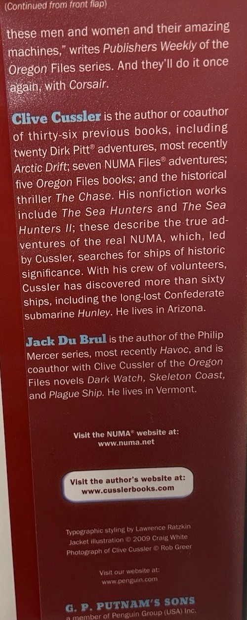 Signed x2 Corsair Clive Cussler Jack Du Brul 2009 HCDJ Putnam Books Very Good
