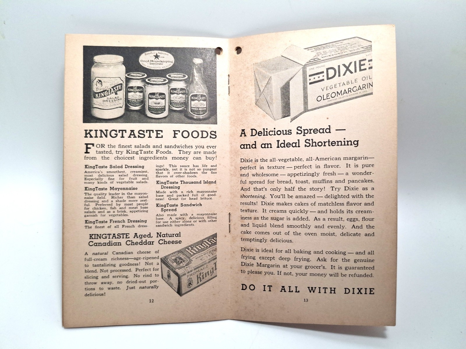 Dixie Book 159 Short Cuts Meals Housework Tips Cookbook Recipes Capitol City OH