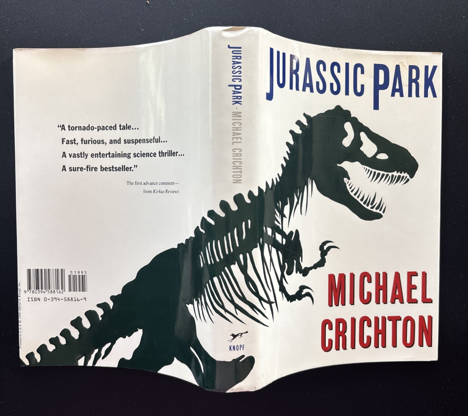 Jurassic Park by Michael Crichton (1990, HC) 1st Ed 3rd Printing