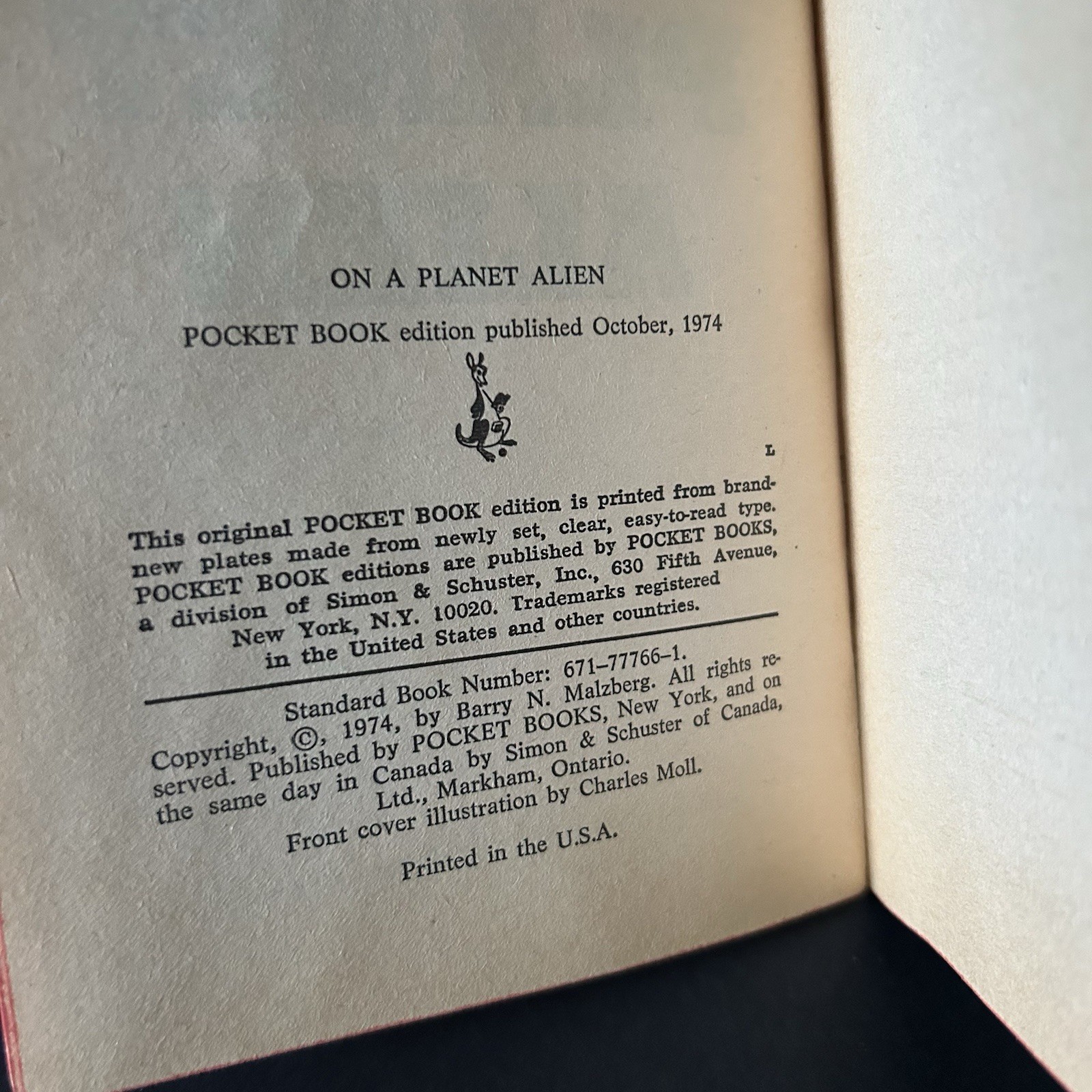 On a Planet Alien by Barry N. Malzberg 1974 Pocket Books 1st Printing Vintage SF