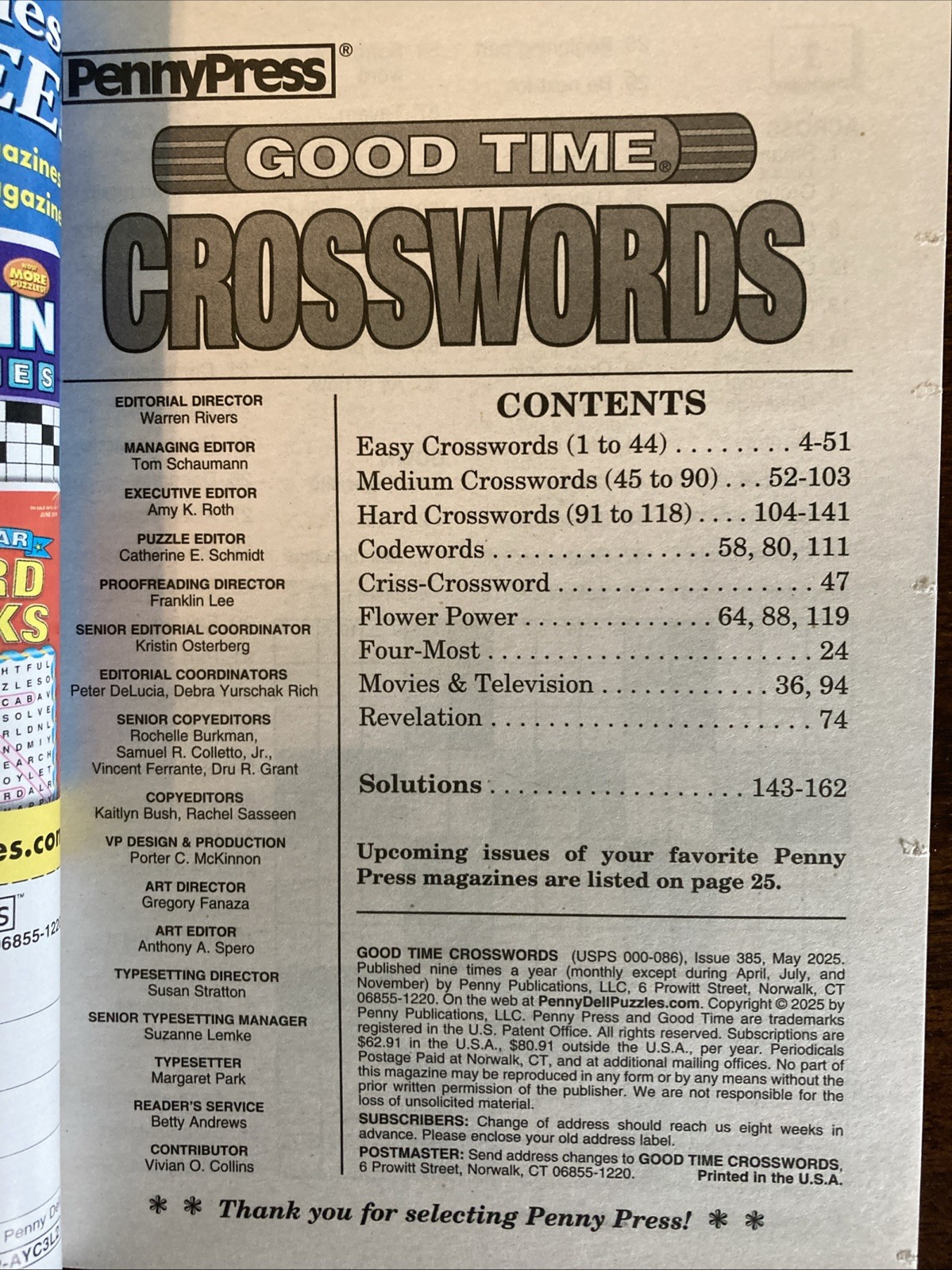 Lot of 5 Penny Press Crossword Puzzle Books Good Time ALL SOLVING LEVELS J6