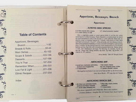 Ben Ali Shrine Recipe Cookbook 254+ Pages Sacamento, California Vintage 2001