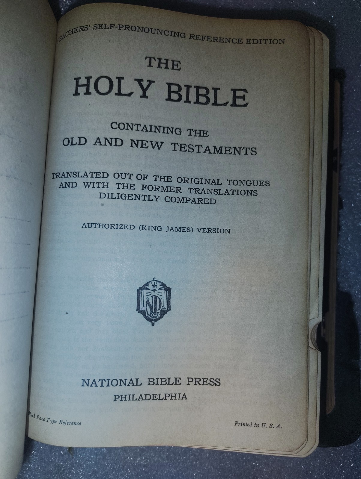 Vintage Holy Bible KJV w/ Ideal Helps National Bible Press Black Leather Tabs