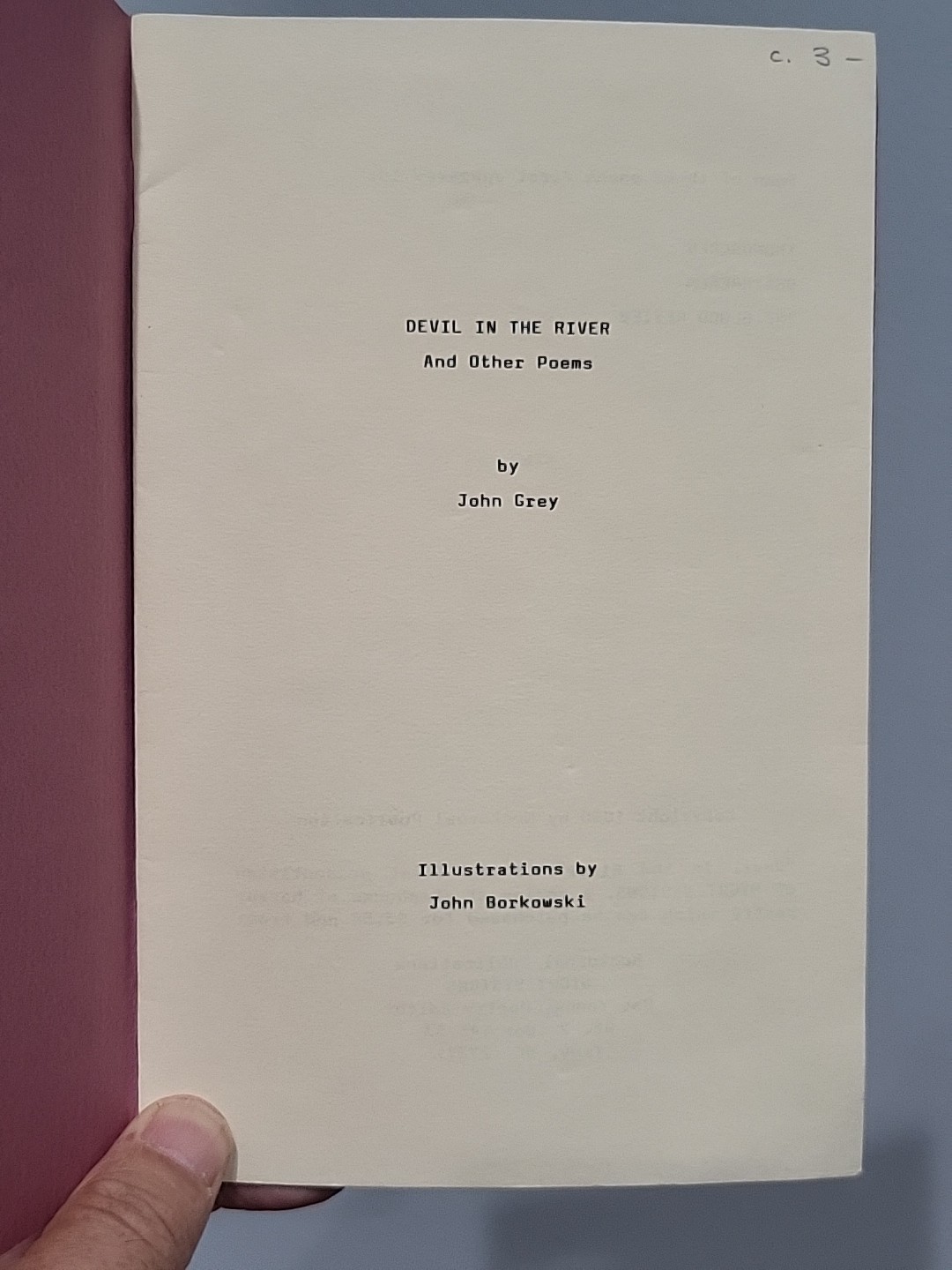 The Devil In The River and Other Poems by John Grey 1990 Night Visions Borkowski
