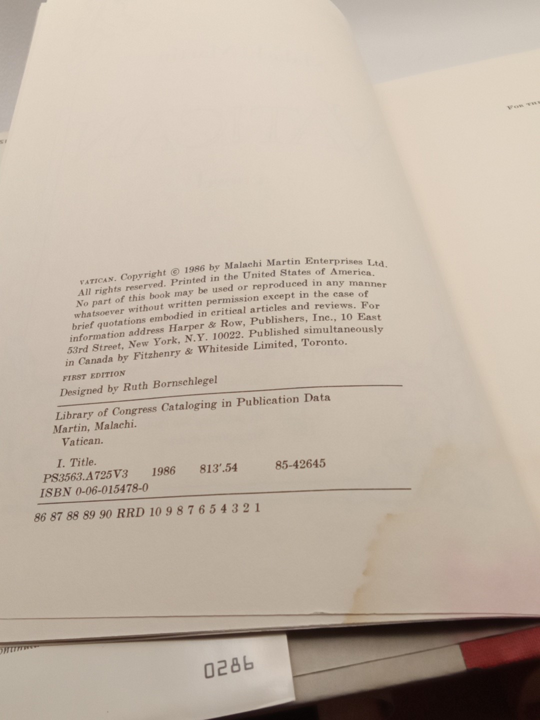 1986 1st Print 1st Edition-Vatican by Malachi Martin-HCDJ FREE SHIPPING