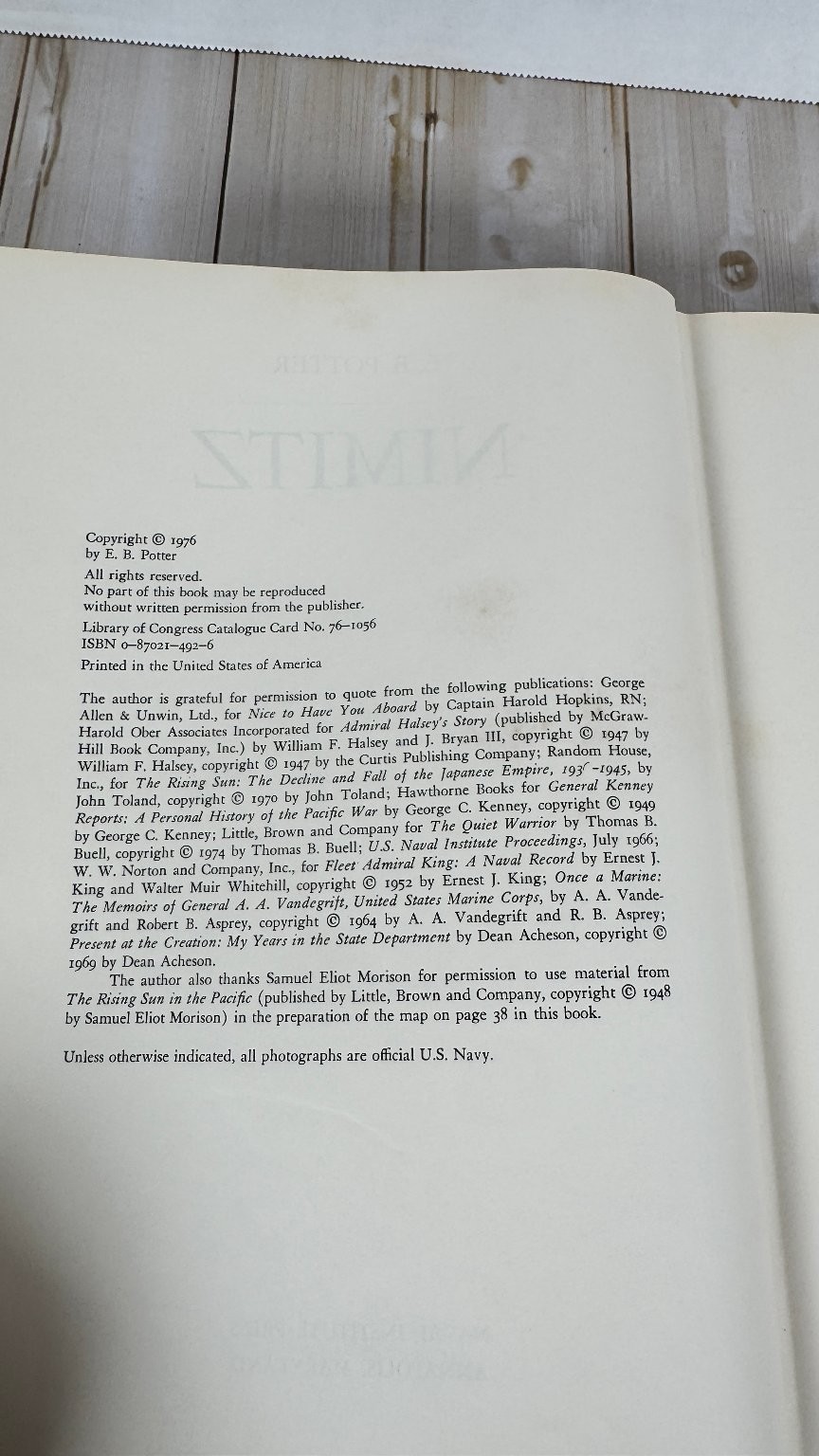 Nimitz E.B. Potter 1976 Signed Biography Admiral Naval Institute Press