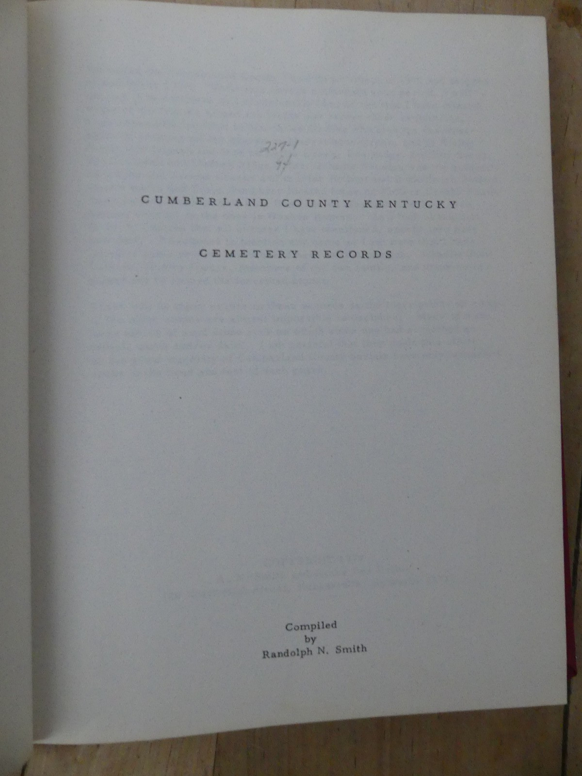 Cumberland County Kentucky Cemetery Records, Smith, 1979