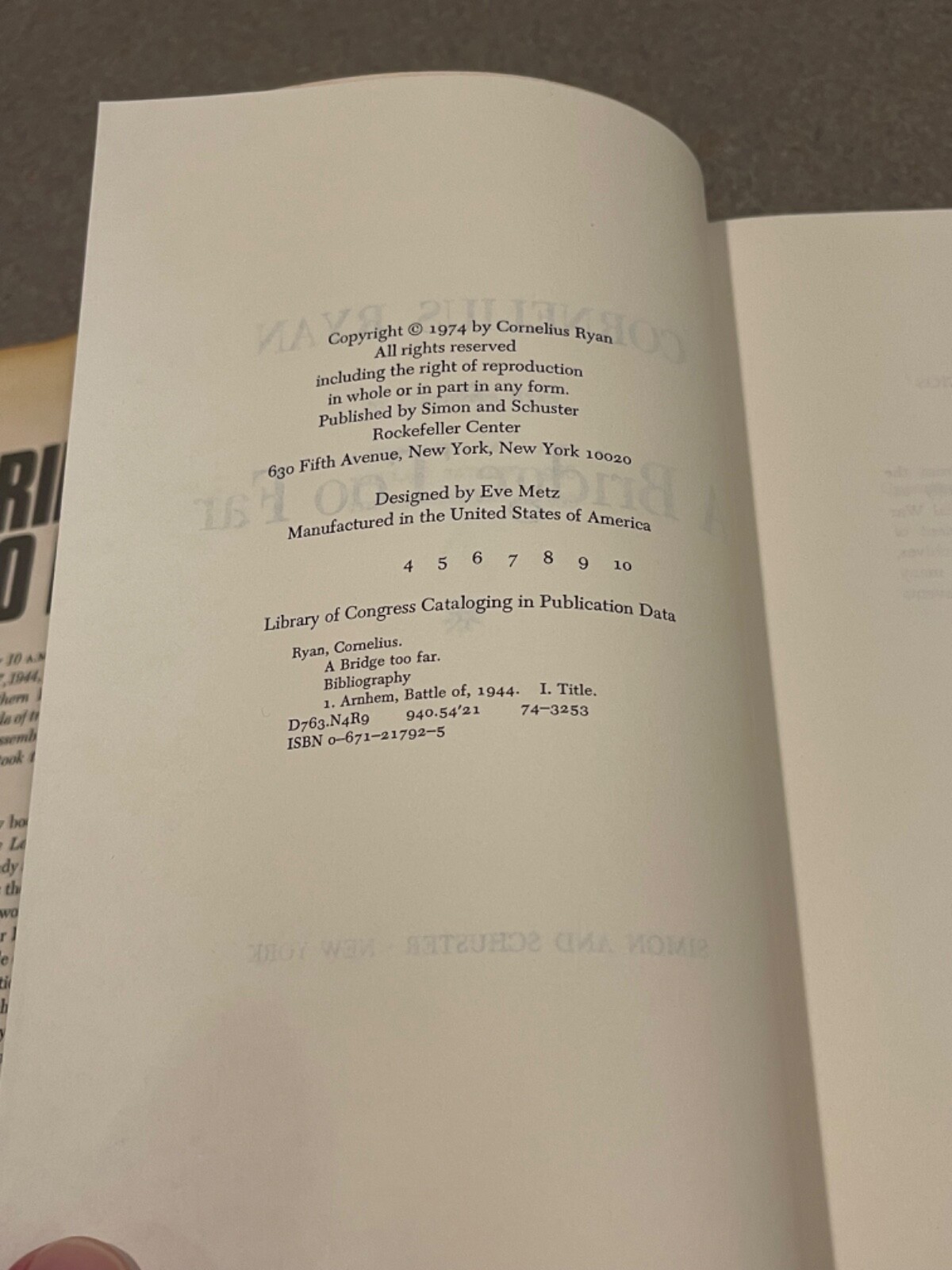 A Bridge Too Far by Cornelius Ryan (1974 First Edition, 4th Printing Hardcover)