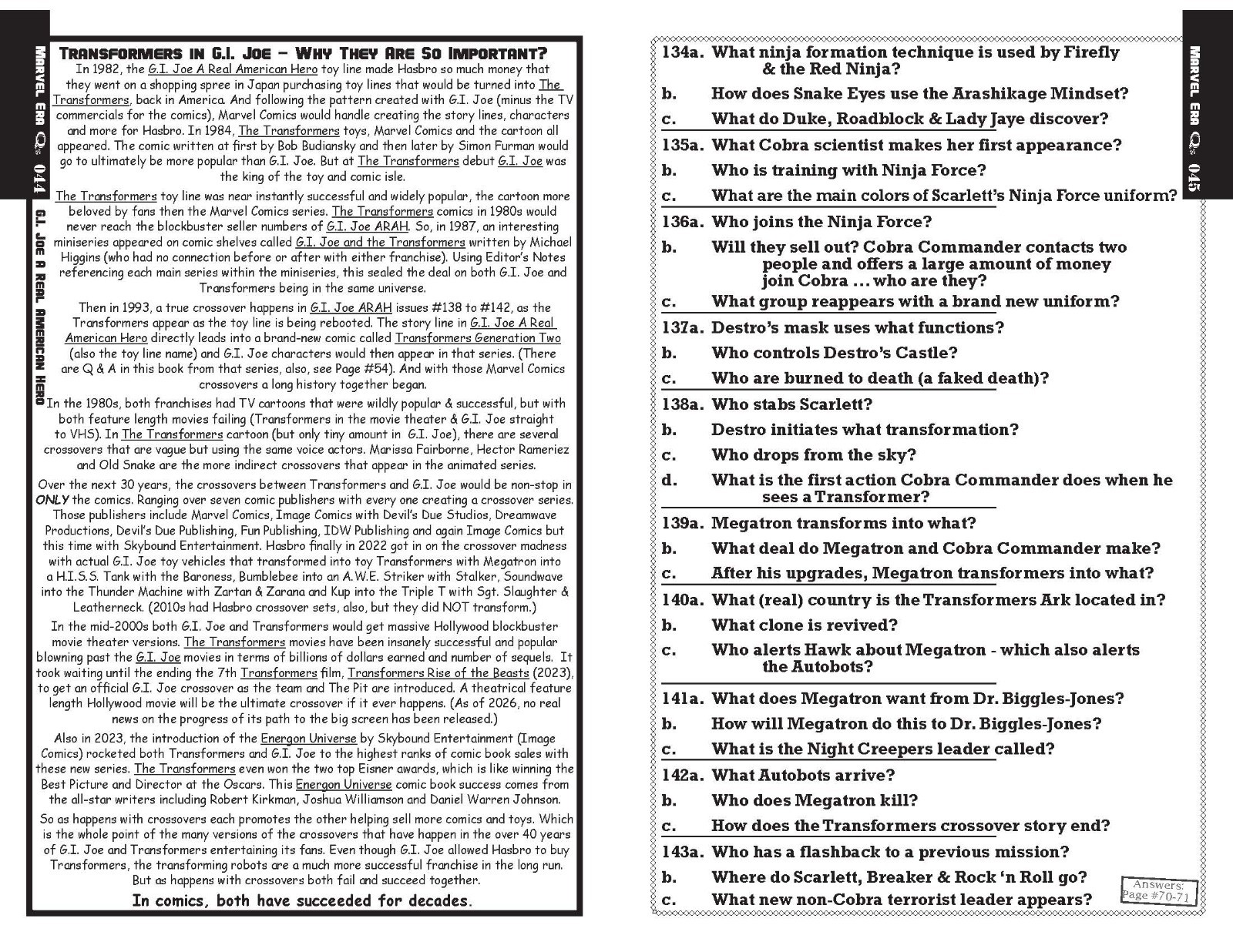 G.I. Joe ARAH Trivia & Activity After Action Report Over 2,000 Q&A in 260 pages