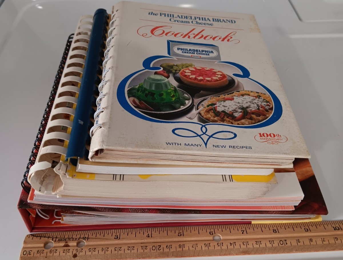 Lot of 5 Vintage Spiral Bound Cookbooks Cream Cheese Vegan Raw Microwave Healthy