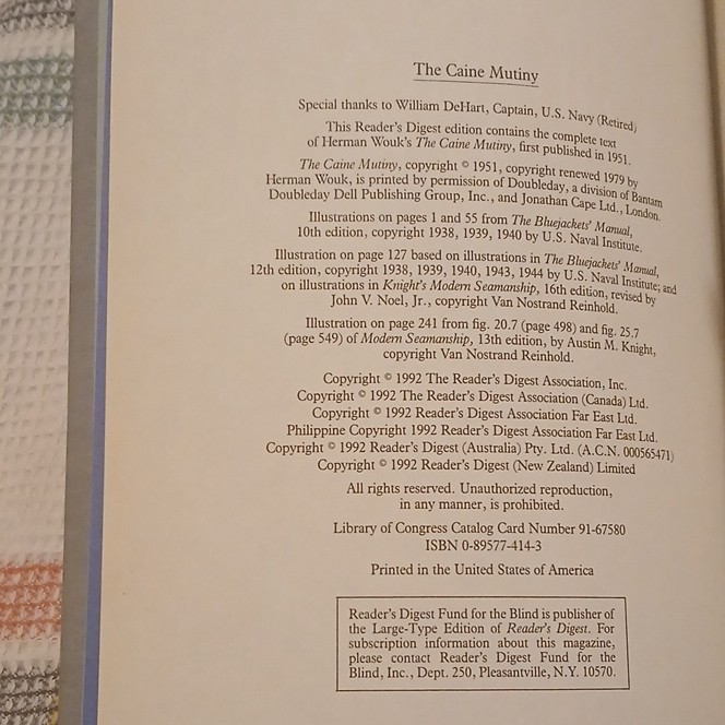 The Caine Mutiny—Herman Wouk (1992) Hardcover Reader’s Digest Illustrated