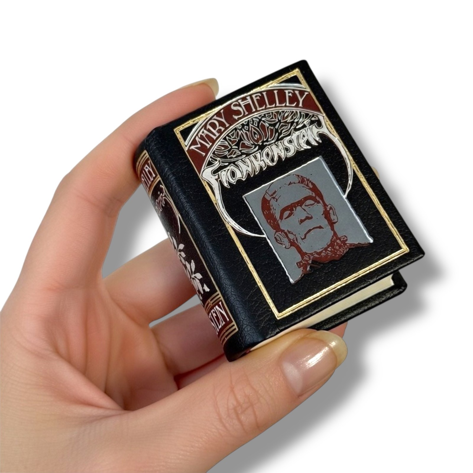Frankenstein by Mary Shelly tiny book leather hardcover slipcase made in Germany