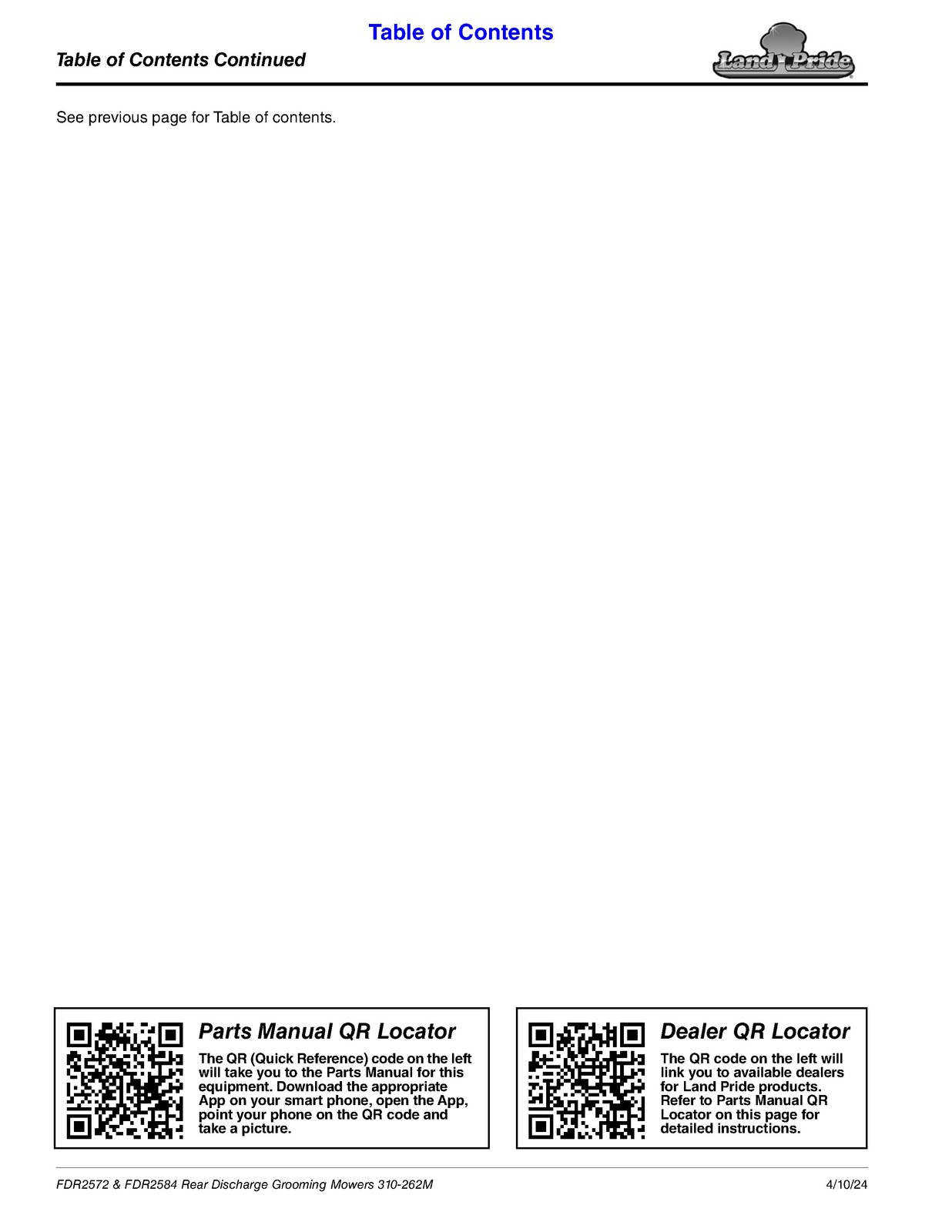 LAND PRIDE FDR2572 FDR2584 Grooming Mowers Operators Manual 2024 – WIRE BOUND