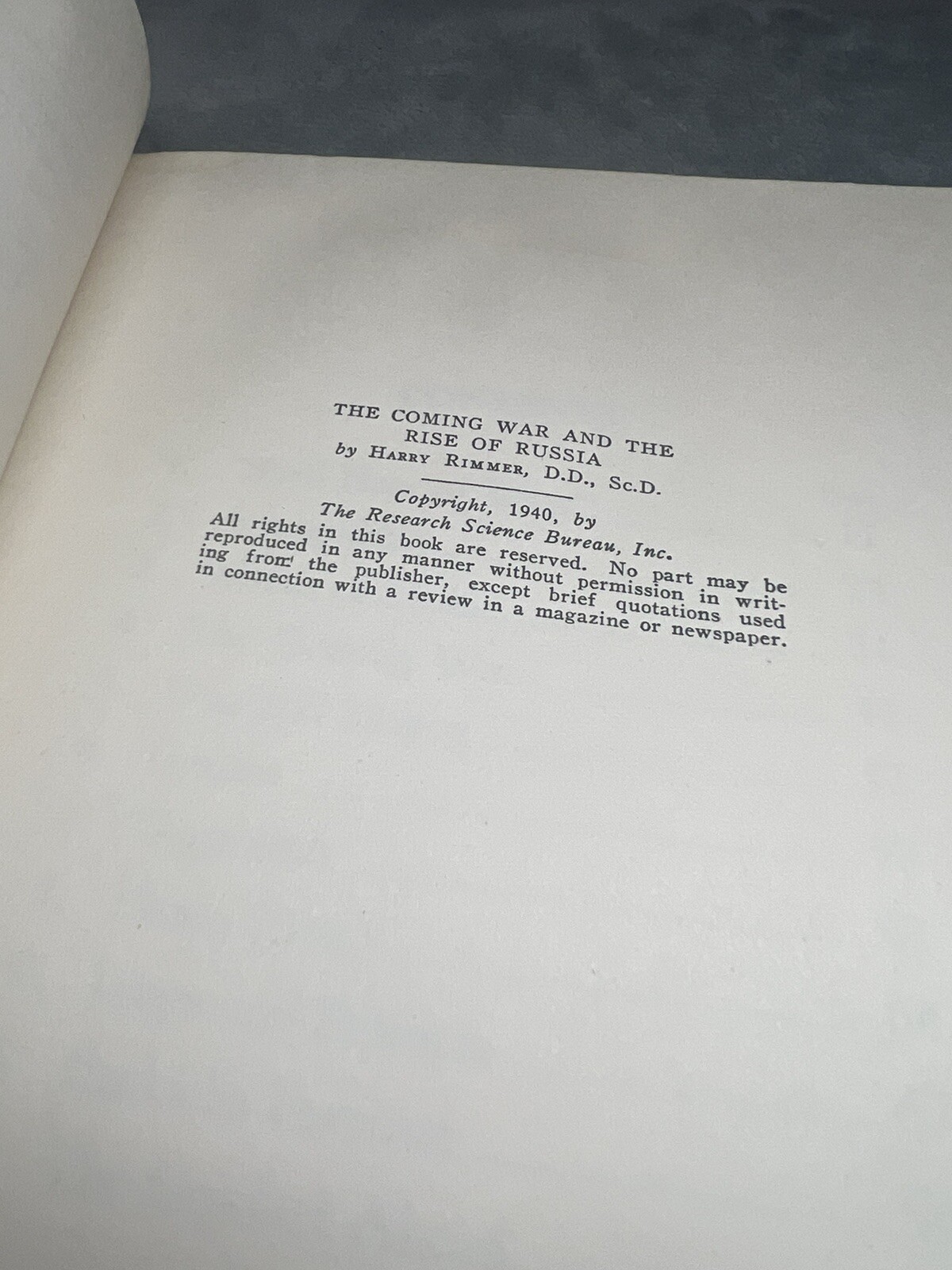 The Coming War and the Rise of Russia by Harry Rimmer (1940) (read Description)￼